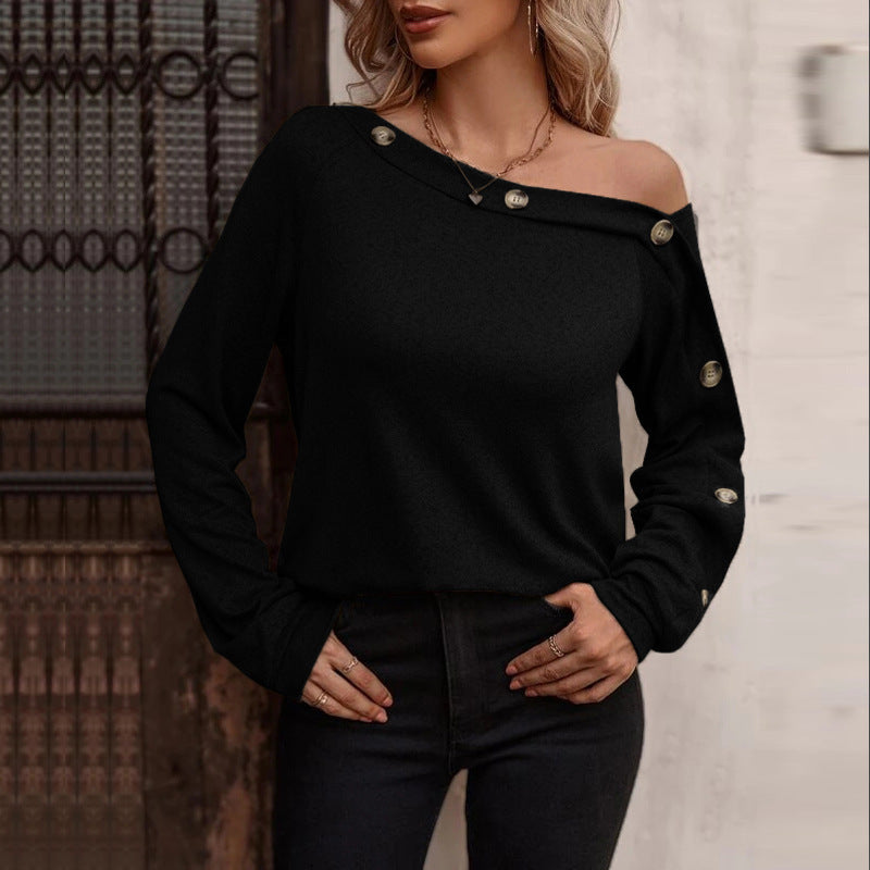 Sexy Off-the-Shoulder Top with Button Accents