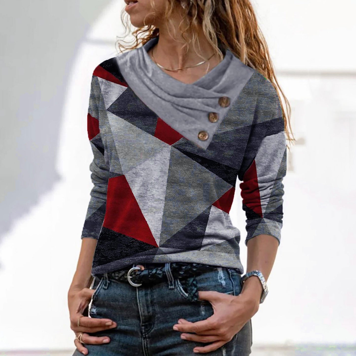 Button Cowl-Neck Pullover