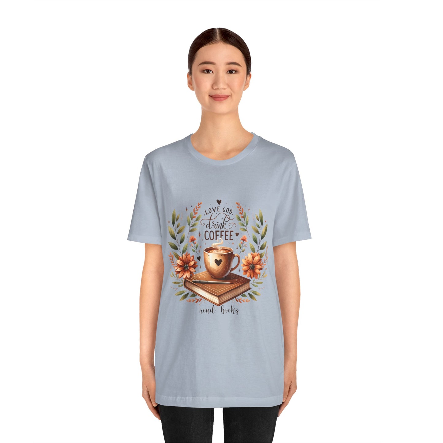 Love God, Drink Coffee, Read Books Tee | Fall Watercolor Books & Coffee Graphic Shirt