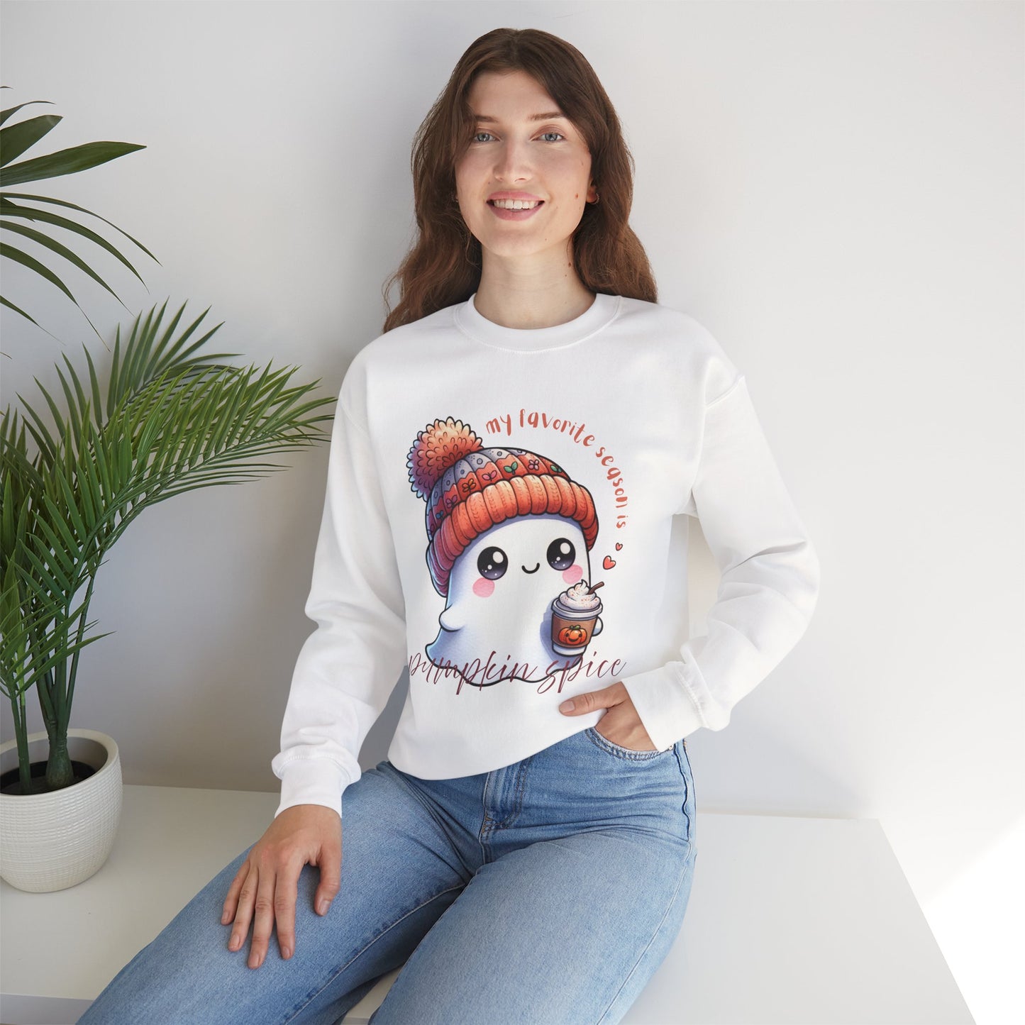 π»βπ My Favorite Season Is Pumpkin Spice β Cute Fall Ghost & Coffee Cozy Sweatshirt πβπ»