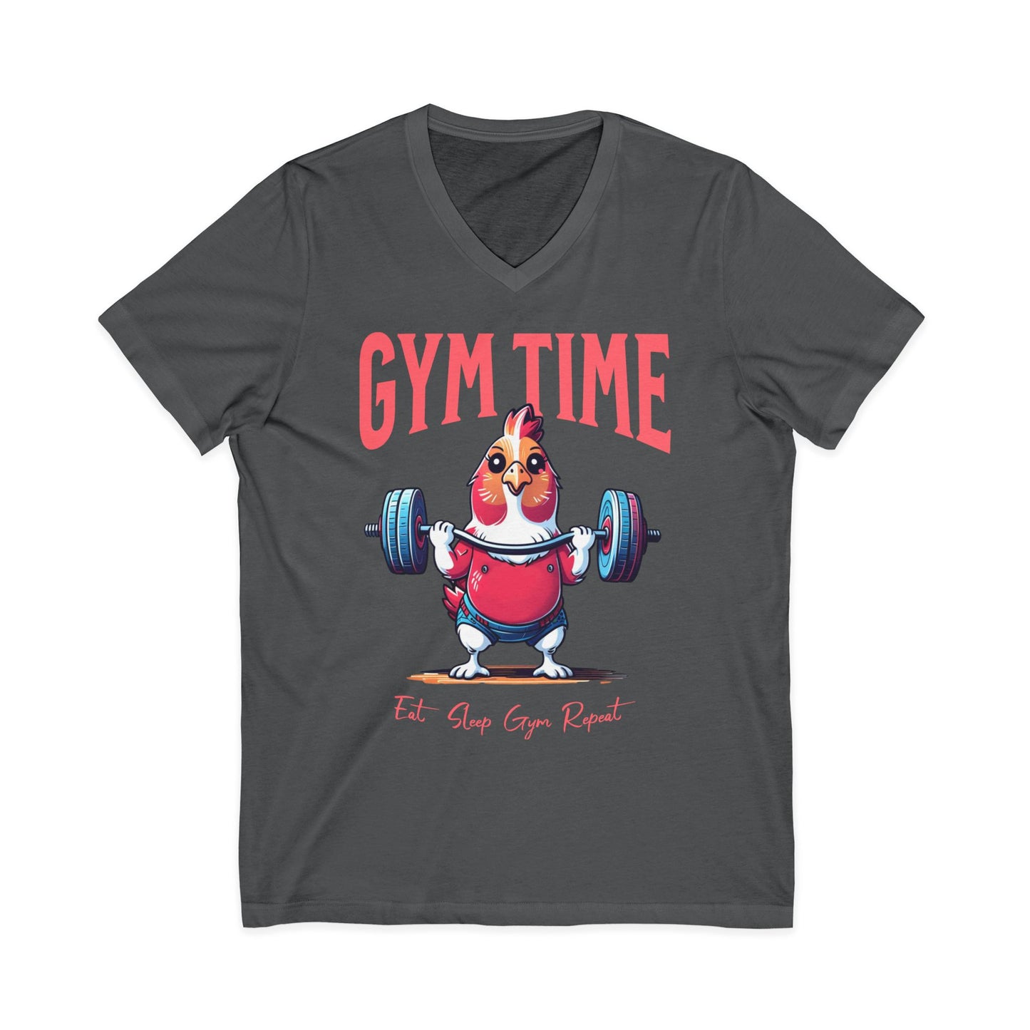 Funny Hen Gym Time V-Neck Tee, Farm Fitness Humor Graphic Shirt, Gift for Gym Lovers, Workout Humor Shirt, Chicken/Hen Lovers