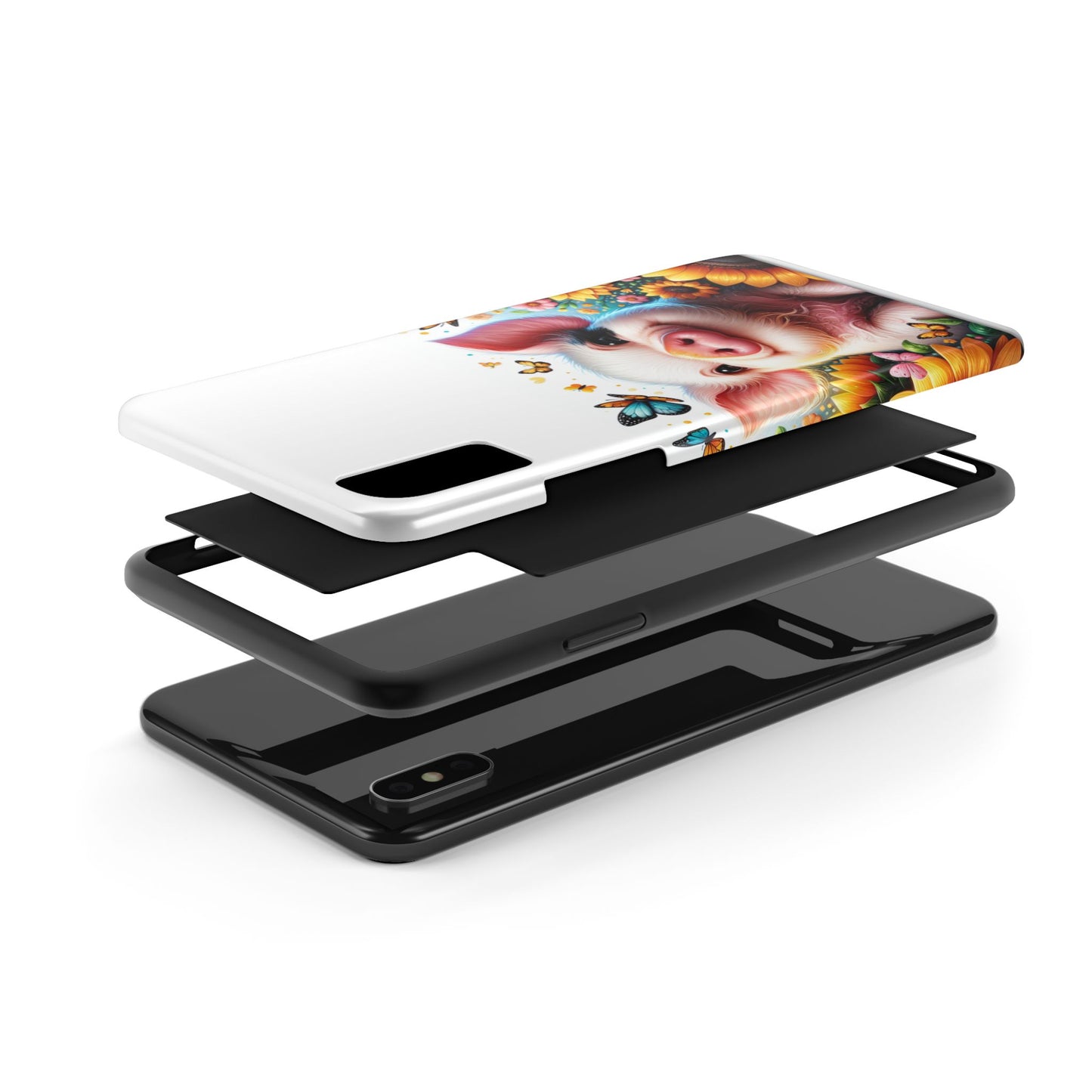 Cute Pig Surrounded With Sunflowers and Butterflies Phone Case