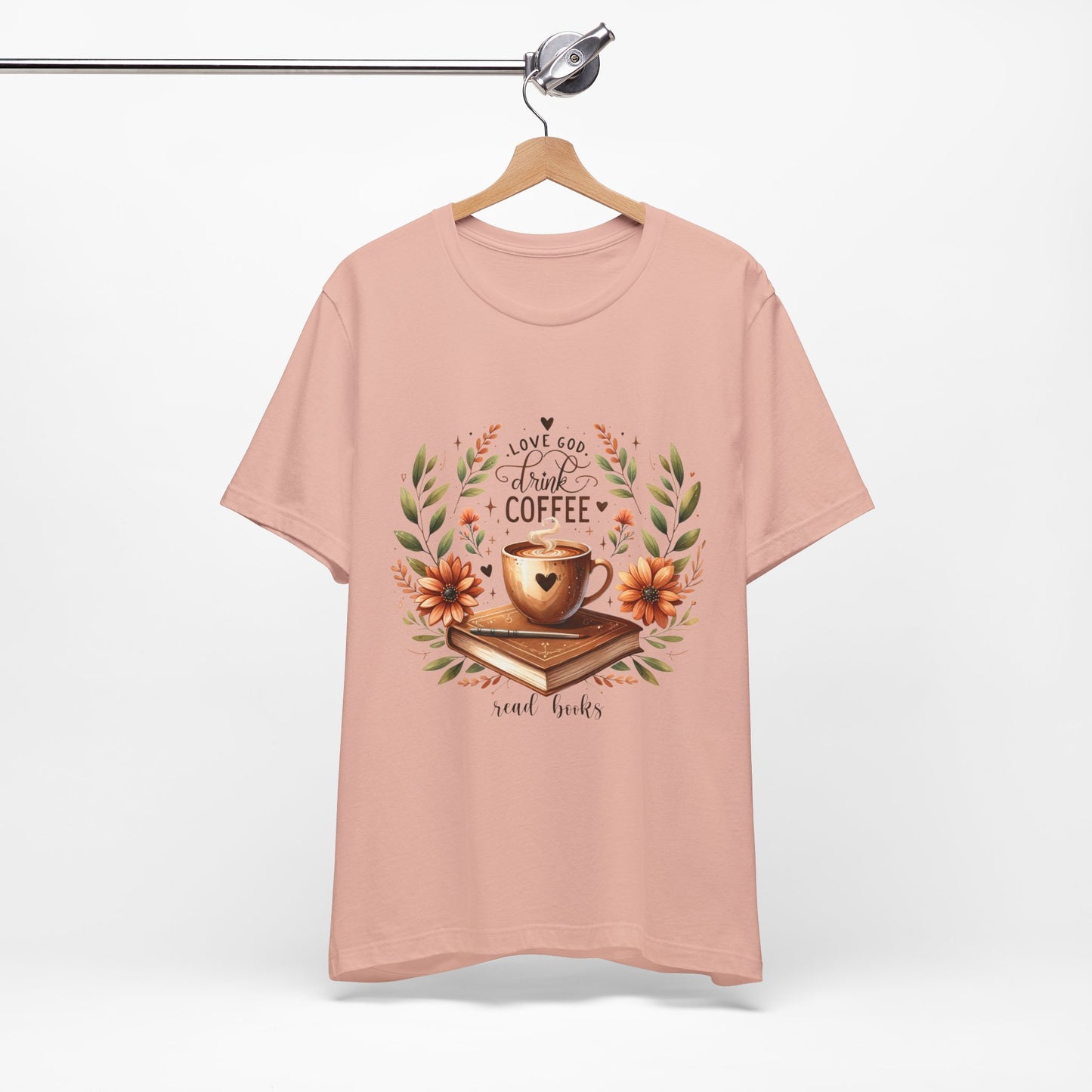 Love God, Drink Coffee, Read Books Tee | Fall Watercolor Books & Coffee Graphic Shirt