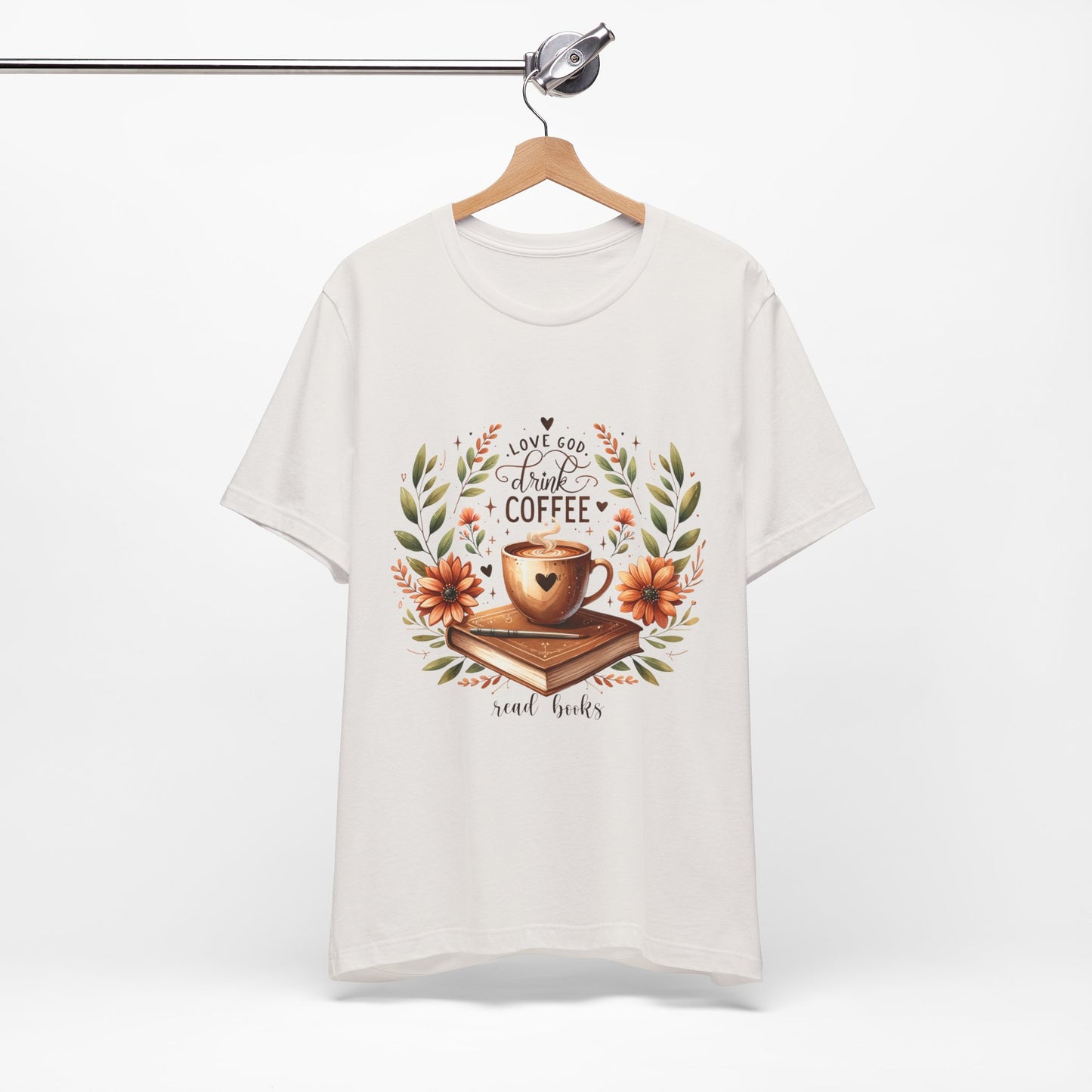 Love God, Drink Coffee, Read Books Tee | Fall Watercolor Books & Coffee Graphic Shirt