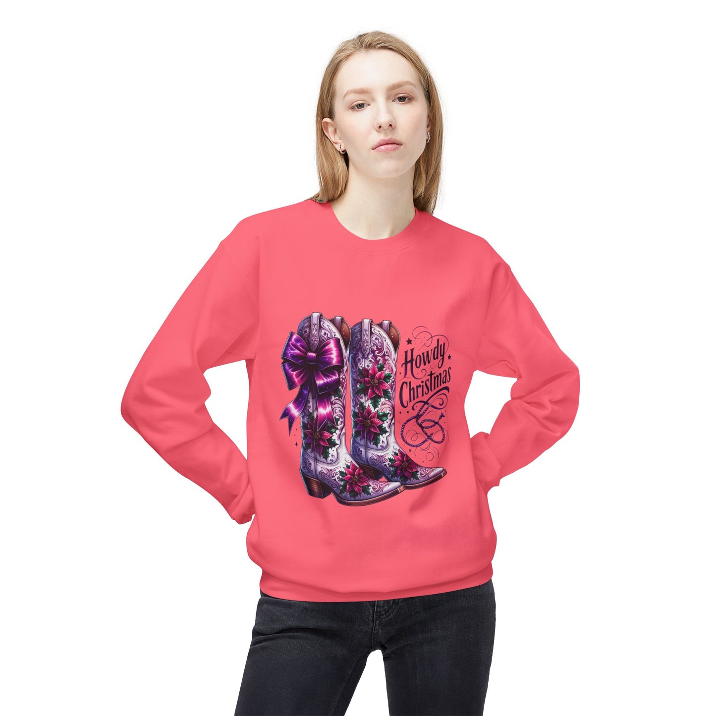 Howdy Christmas Boots Sweatshirt, Cozy Holiday Apparel, Rustic Christmas Gifts, Festive Crewneck