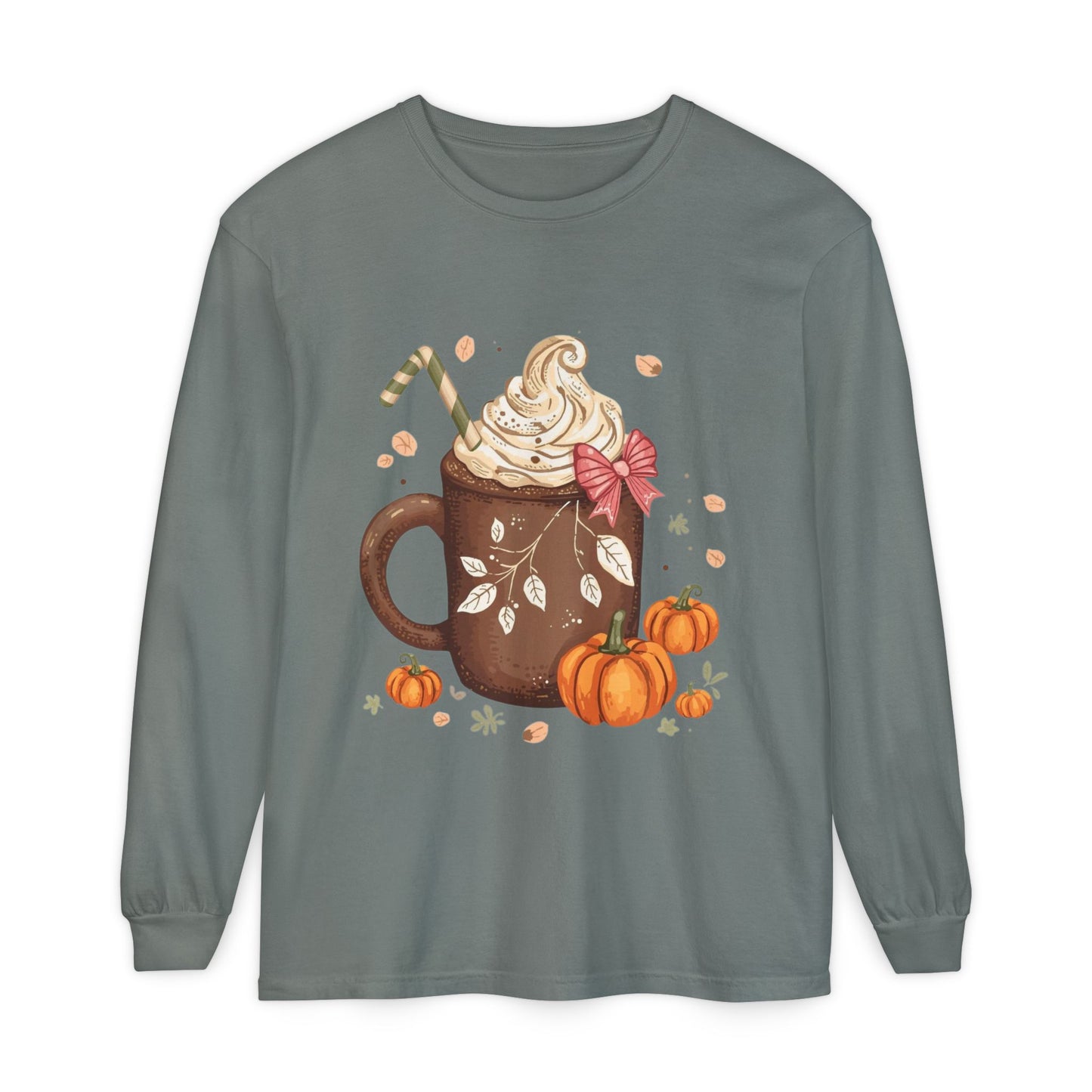 Cute Fall Pumpkin Spice Long Sleeve T-Shirt, Pumpkin Coffee Tee, Autumn Fashion, Cozy Gift for her, Thanksgiving Shirt