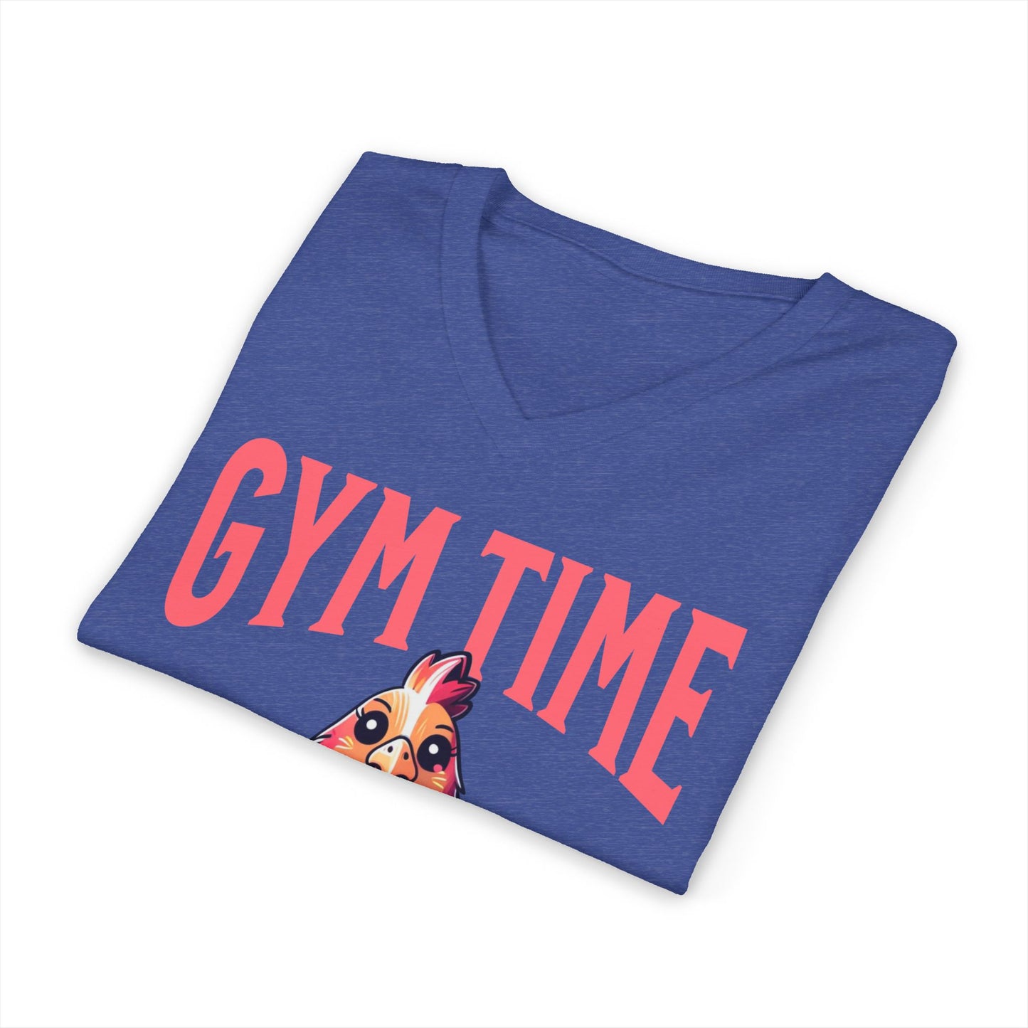 Funny Hen Gym Time V-Neck Tee, Farm Fitness Humor Graphic Shirt, Gift for Gym Lovers, Workout Humor Shirt, Chicken/Hen Lovers