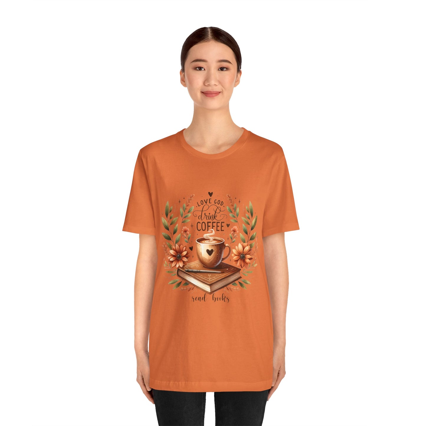 Love God, Drink Coffee, Read Books Tee | Fall Watercolor Books & Coffee Graphic Shirt
