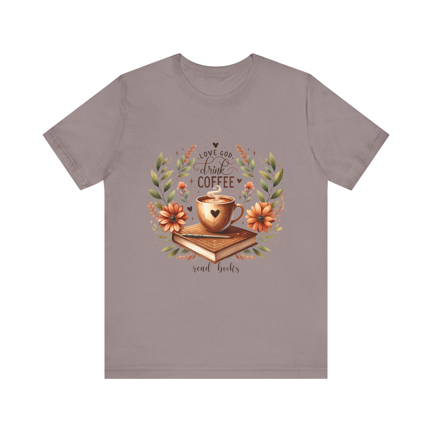 Love God, Drink Coffee, Read Books Tee | Fall Watercolor Books & Coffee Graphic Shirt