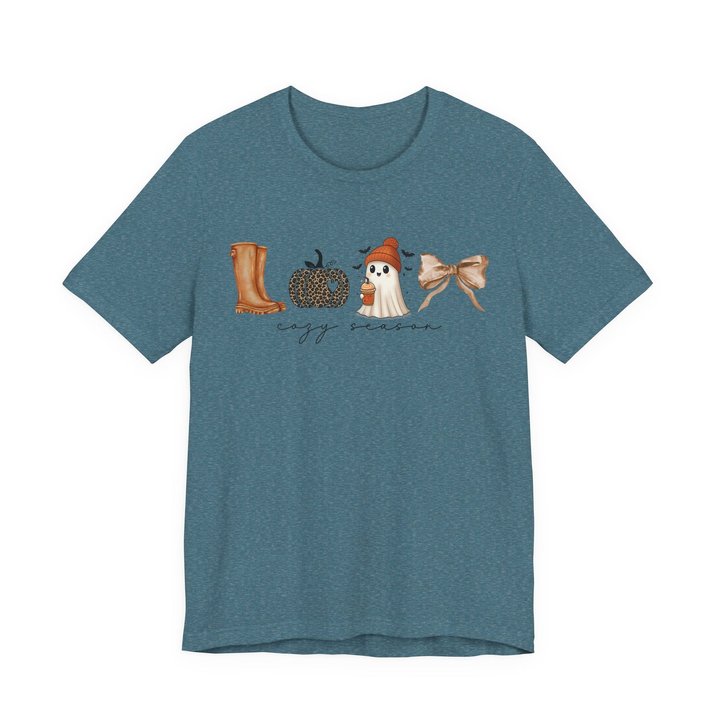 'Cozy Season' Autumn Vibes Tee, Fall Shirt, Cozy Season Top, Pumpkin, Ghost, Boots, Bow, Halloween Casual Wear