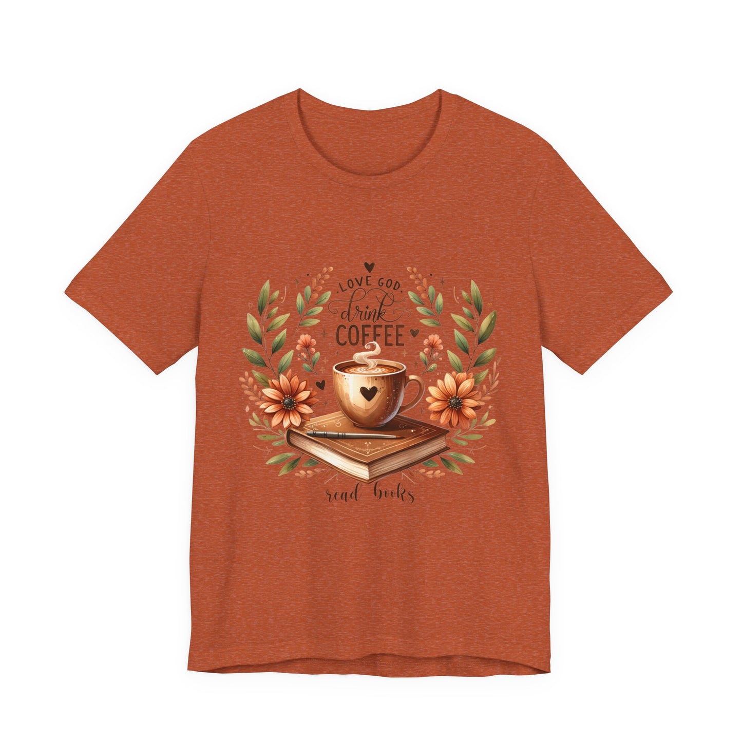 Love God, Drink Coffee, Read Books Tee | Fall Watercolor Books & Coffee Graphic Shirt