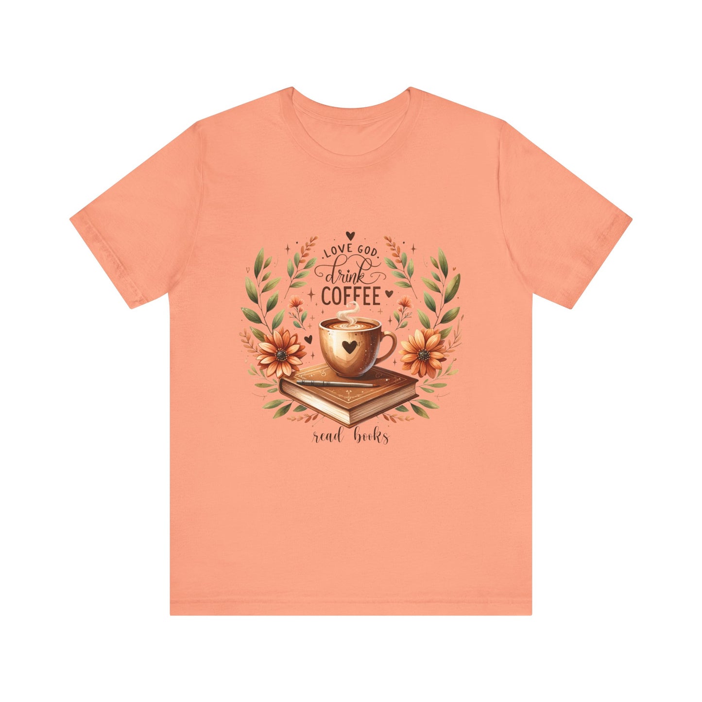 Love God, Drink Coffee, Read Books Tee | Fall Watercolor Books & Coffee Graphic Shirt