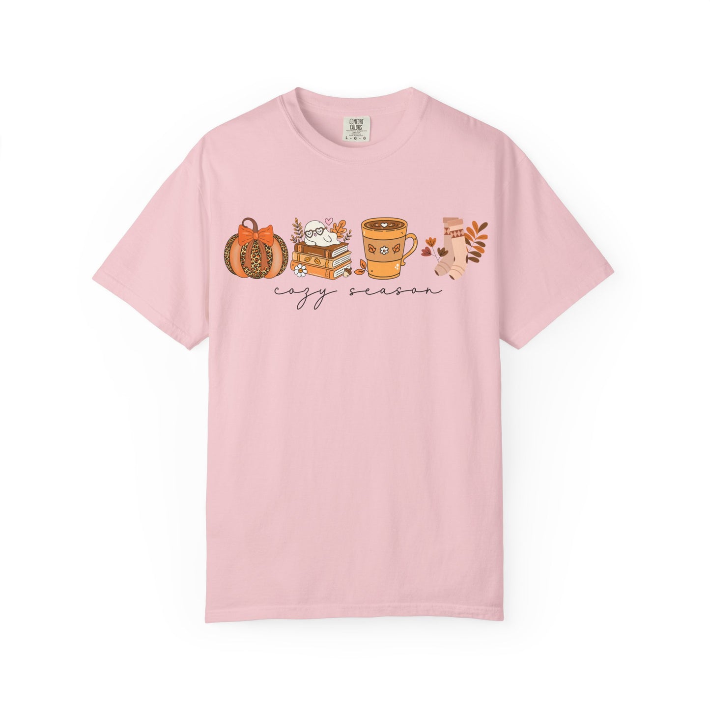 'Cozy Season' Bella + Canvas T-Shirt | Cozy Socks, Sleeping Ghost, Coquette Bow & Leopard Pumpkin Fall Graphic, Autumn Tee, Pumpkin Season Shirt, Cute Sweatshirt, Harvest Style Top, Perfect for Thanksgiving