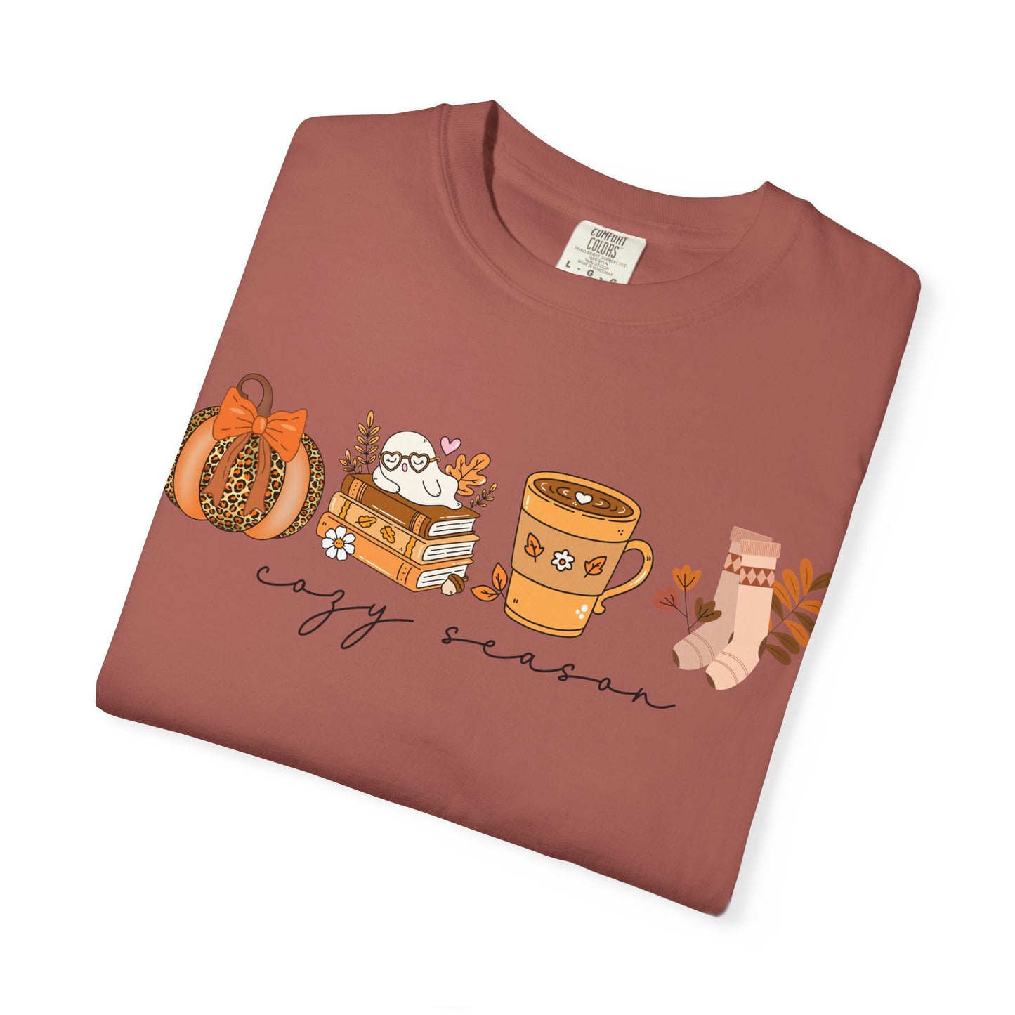 'Cozy Season' Bella + Canvas T-Shirt | Cozy Socks, Sleeping Ghost, Coquette Bow & Leopard Pumpkin Fall Graphic, Autumn Tee, Pumpkin Season Shirt, Cute Sweatshirt, Harvest Style Top, Perfect for Thanksgiving