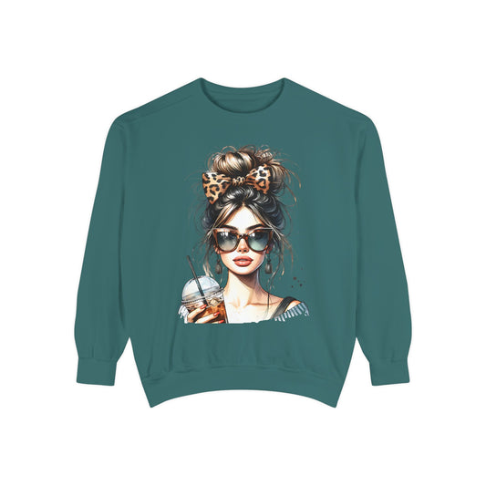 Fashionista Trendy Girl Coffee Sweatshirt for Women, Cozy Casual Wear, Gift for Fashion Lovers, Ideal for Everyday Style