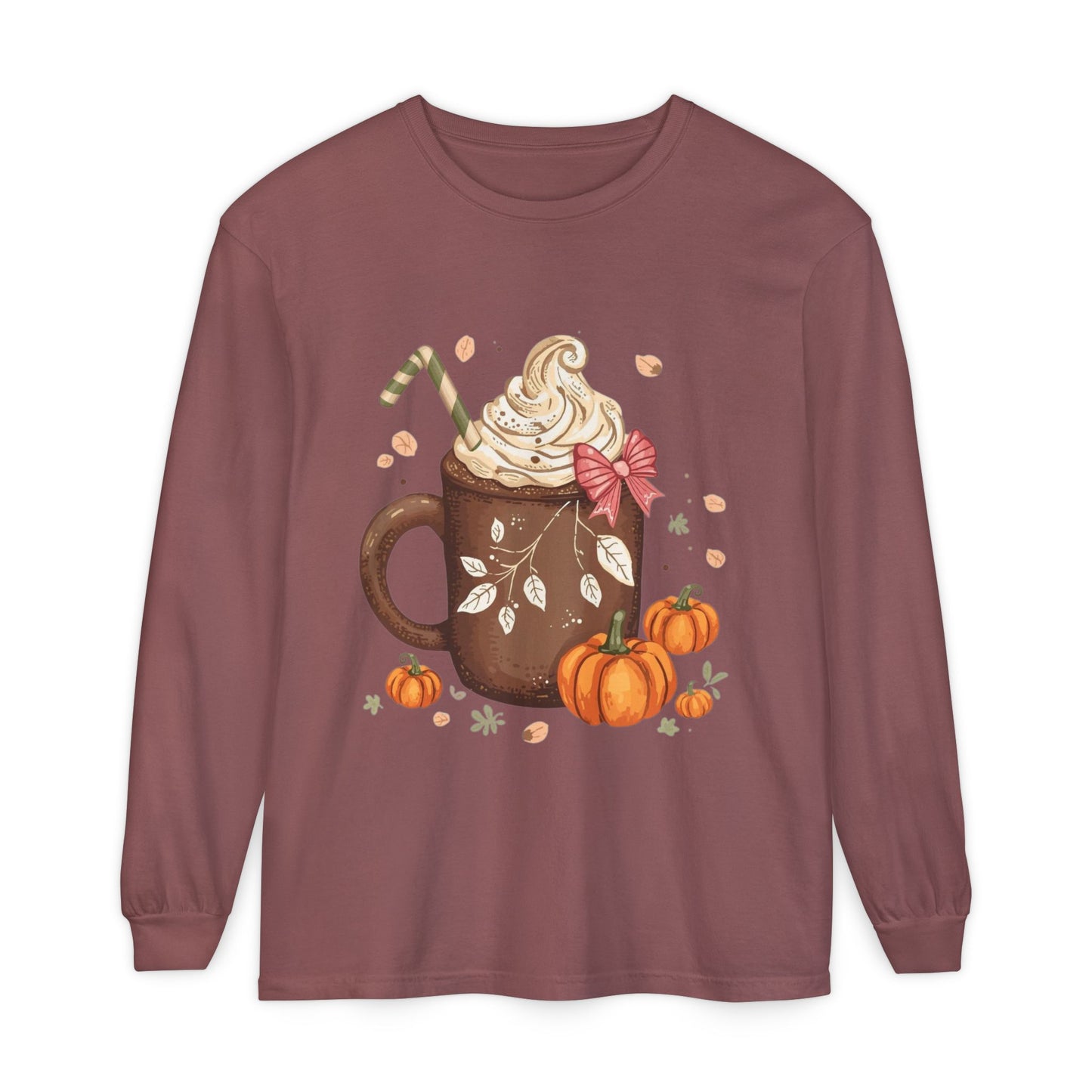 Cute Fall Pumpkin Spice Long Sleeve T-Shirt, Pumpkin Coffee Tee, Autumn Fashion, Cozy Gift for her, Thanksgiving Shirt