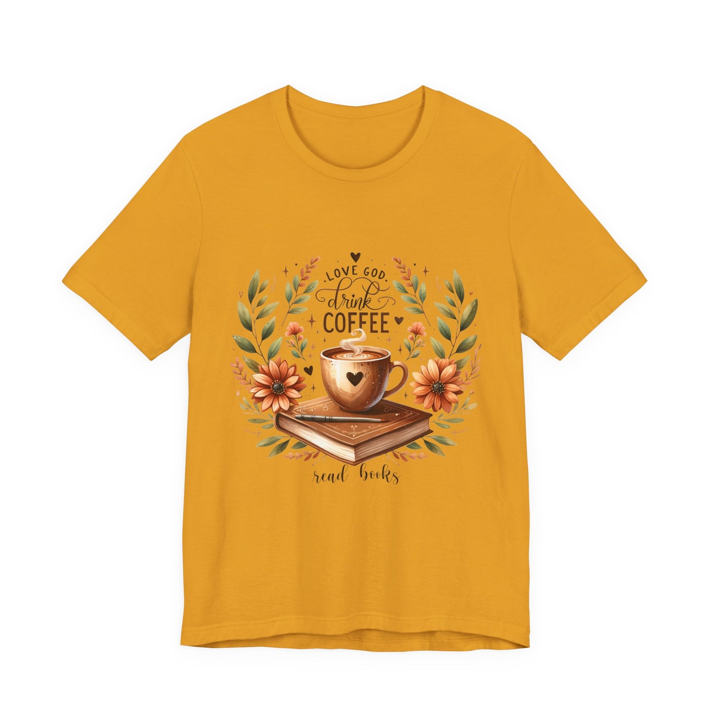 Love God, Drink Coffee, Read Books Tee | Fall Watercolor Books & Coffee Graphic Shirt