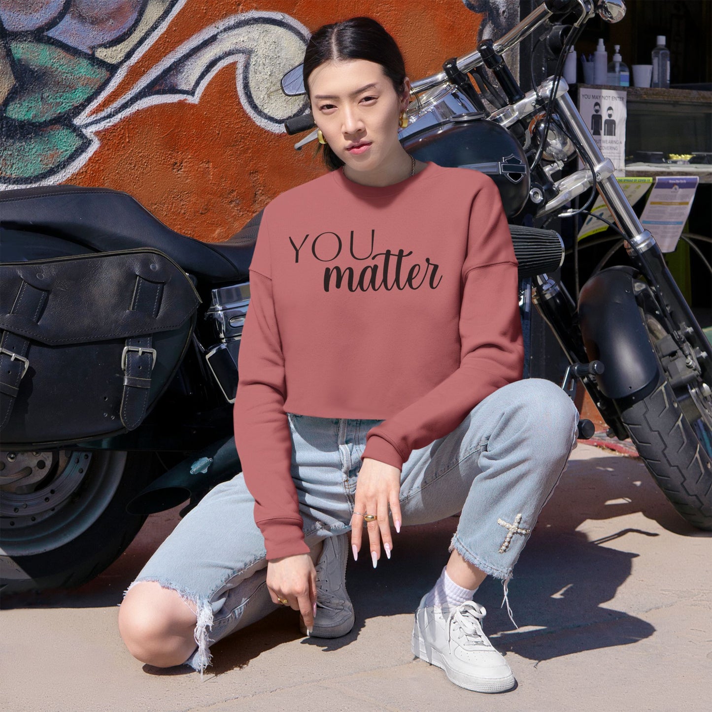 Empowering Women's Cropped Sweatshirt | You Matter, Positive Affirmation Apparel, Inspirational Gift, Self-Care Clothing, Motivational Style