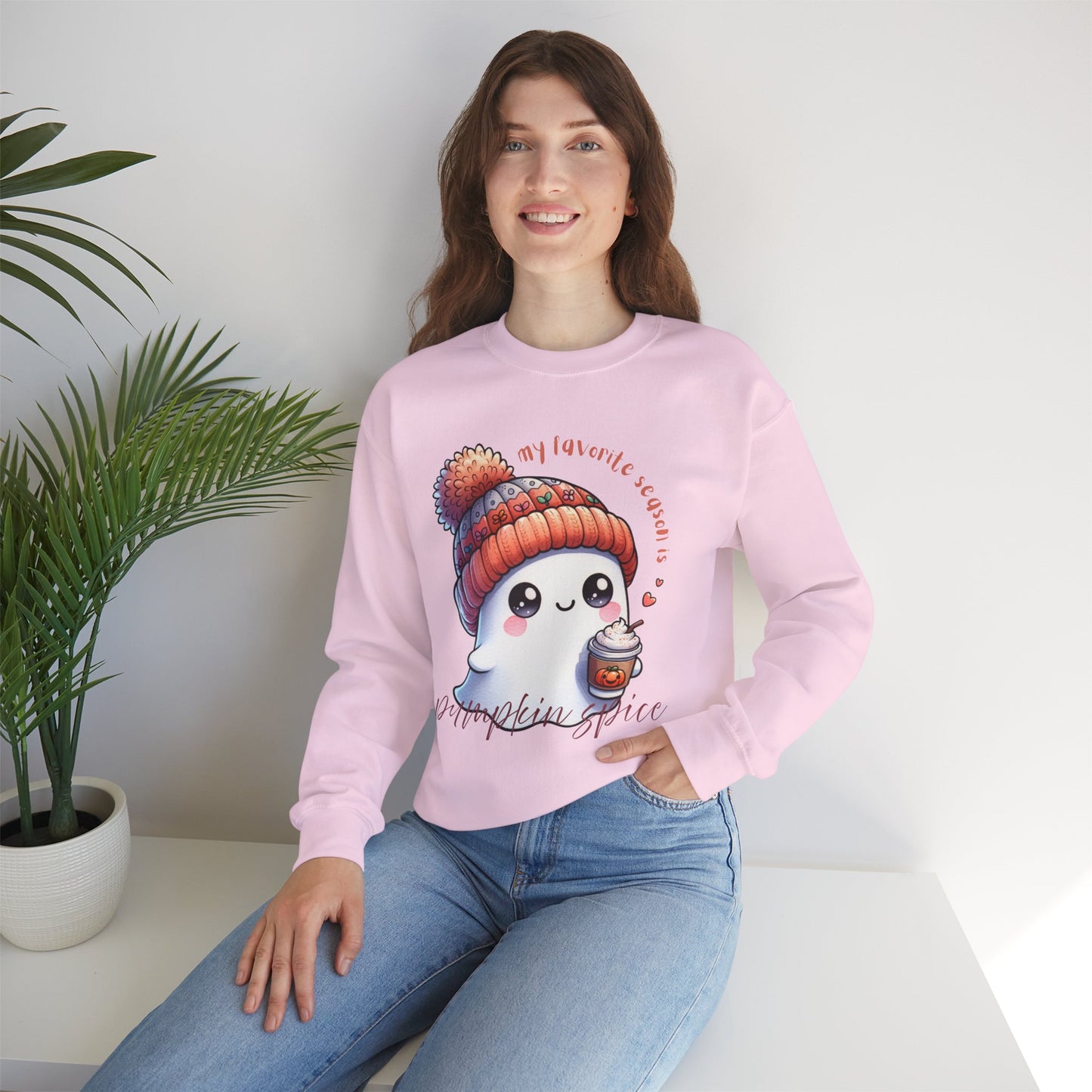 π»βπ My Favorite Season Is Pumpkin Spice β Cute Fall Ghost & Coffee Cozy Sweatshirt πβπ»