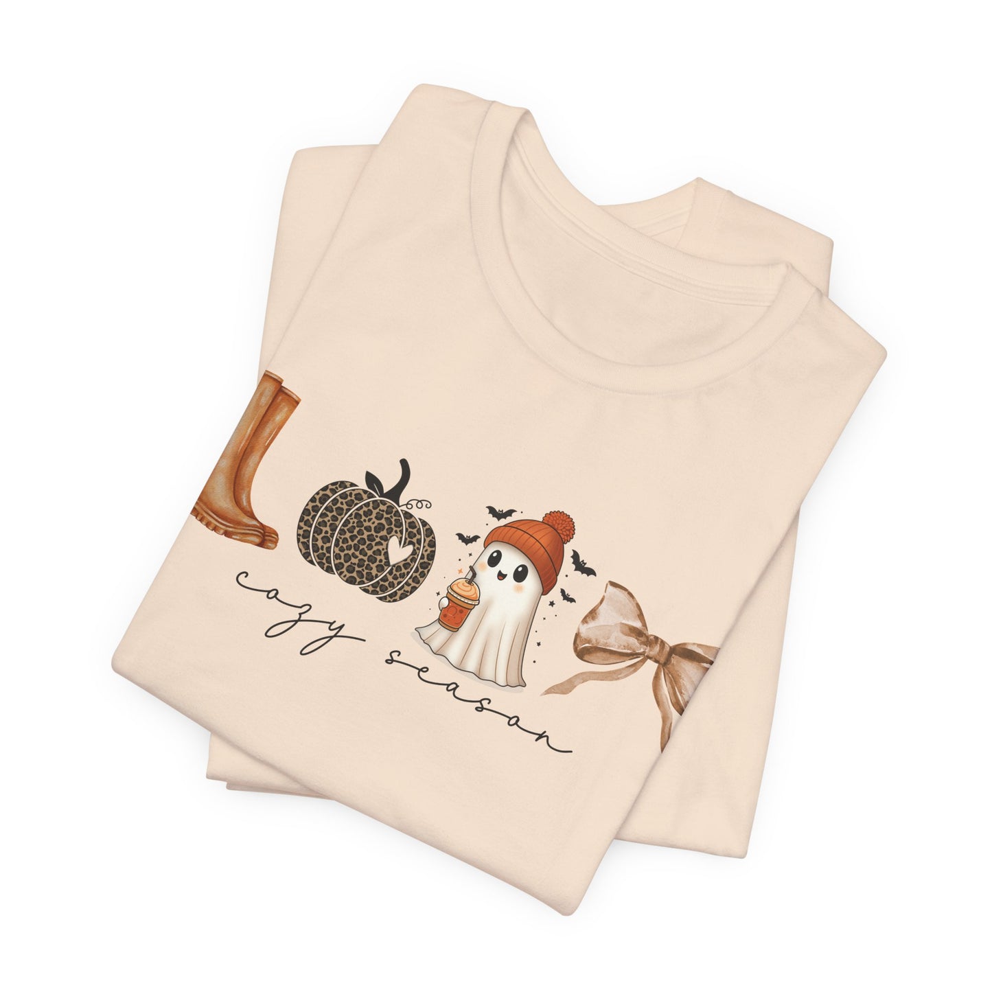 'Cozy Season' Autumn Vibes Tee, Fall Shirt, Cozy Season Top, Pumpkin, Ghost, Boots, Bow, Halloween Casual Wear