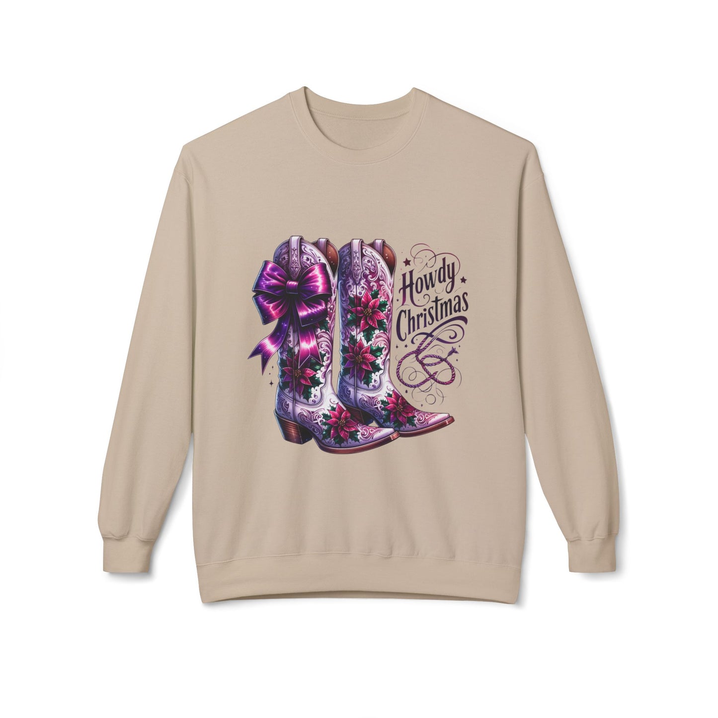 Howdy Christmas Boots Sweatshirt, Cozy Holiday Apparel, Rustic Christmas Gifts, Festive Crewneck