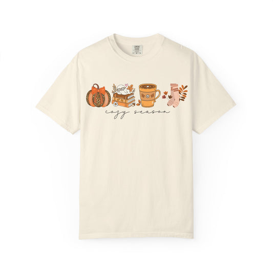 'Cozy Season' Bella + Canvas T-Shirt | Cozy Socks, Sleeping Ghost, Coquette Bow & Leopard Pumpkin Fall Graphic, Autumn Tee, Pumpkin Season Shirt, Cute Sweatshirt, Harvest Style Top, Perfect for Thanksgiving