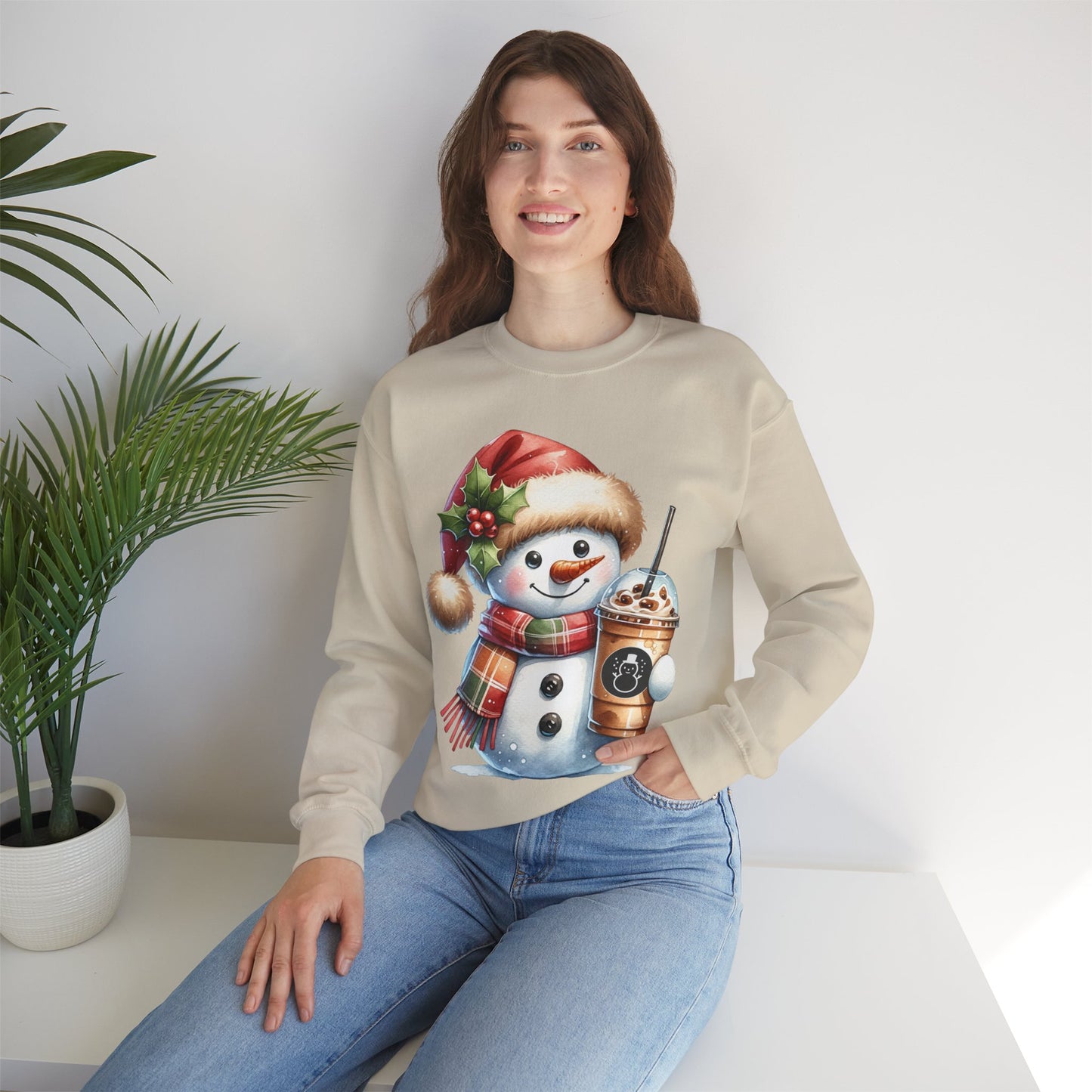 Cute Snowman Iced Coffee Sweatshirt | Winter Coffee Lover Christmas Crewneck