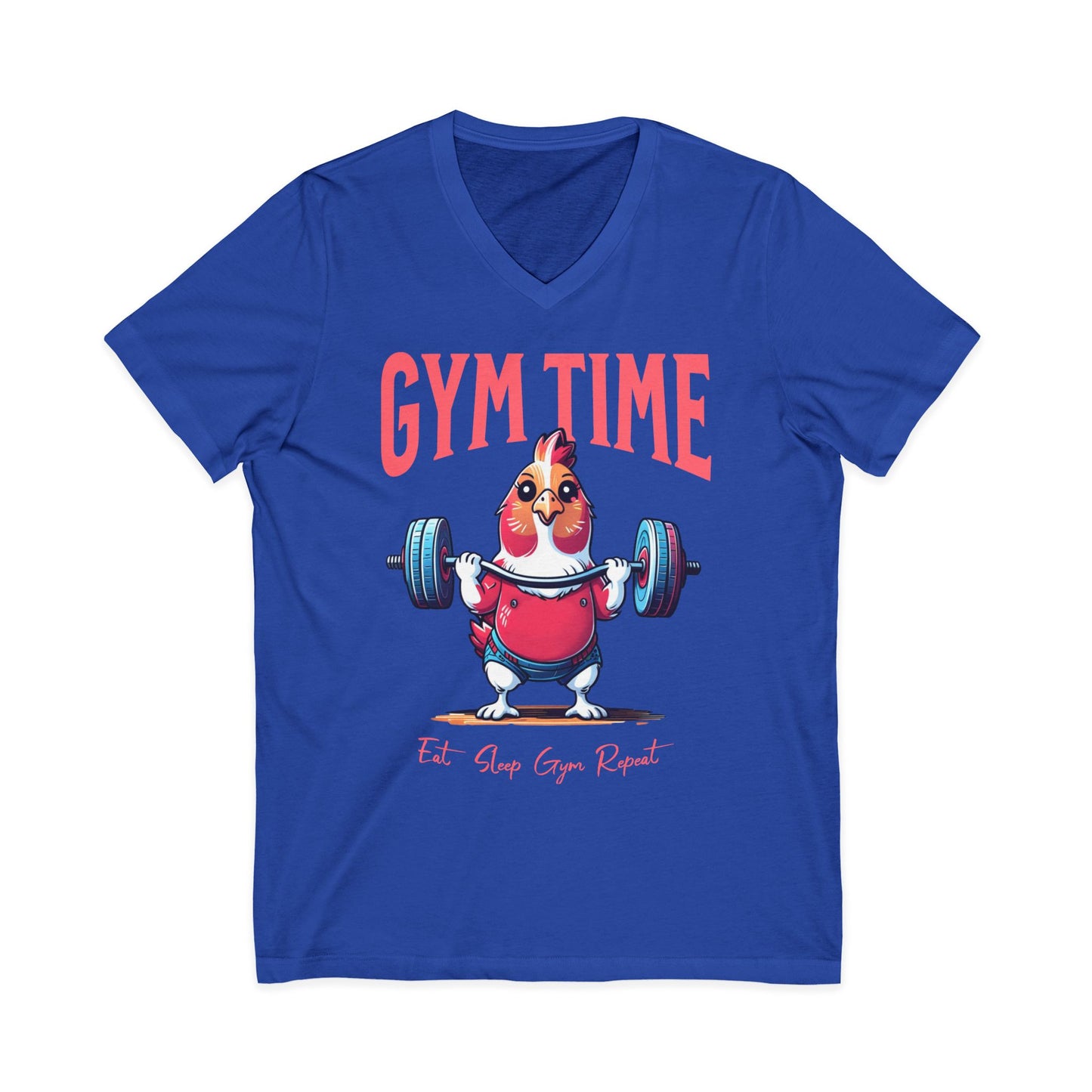 Funny Hen Gym Time V-Neck Tee, Farm Fitness Humor Graphic Shirt, Gift for Gym Lovers, Workout Humor Shirt, Chicken/Hen Lovers