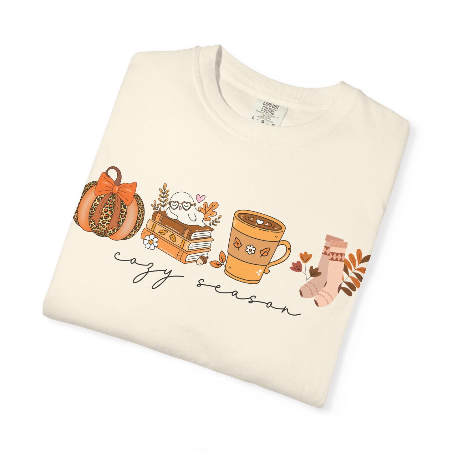 'Cozy Season' Bella + Canvas T-Shirt | Cozy Socks, Sleeping Ghost, Coquette Bow & Leopard Pumpkin Fall Graphic, Autumn Tee, Pumpkin Season Shirt, Cute Sweatshirt, Harvest Style Top, Perfect for Thanksgiving