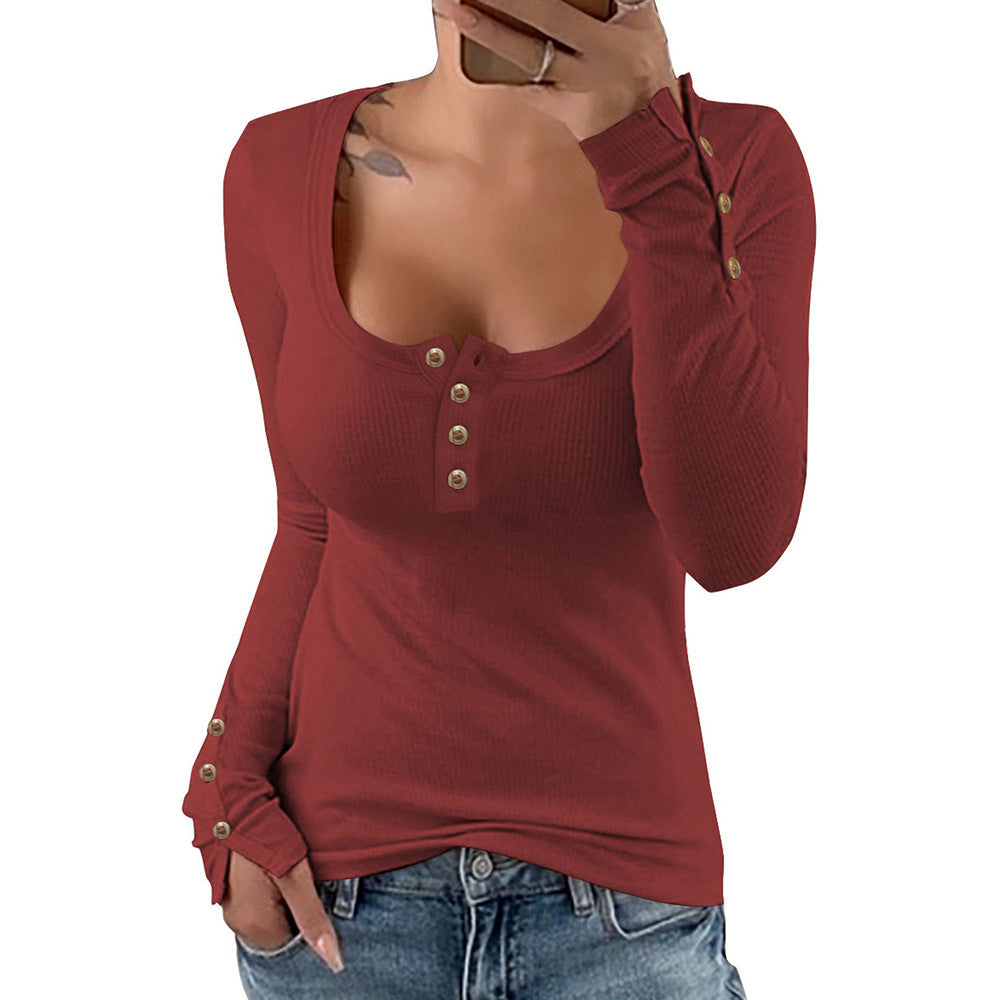 Scoop-neck Thermal with Button Accents