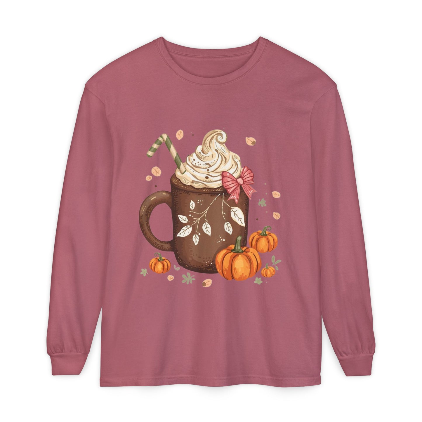Cute Fall Pumpkin Spice Long Sleeve T-Shirt, Pumpkin Coffee Tee, Autumn Fashion, Cozy Gift for her, Thanksgiving Shirt