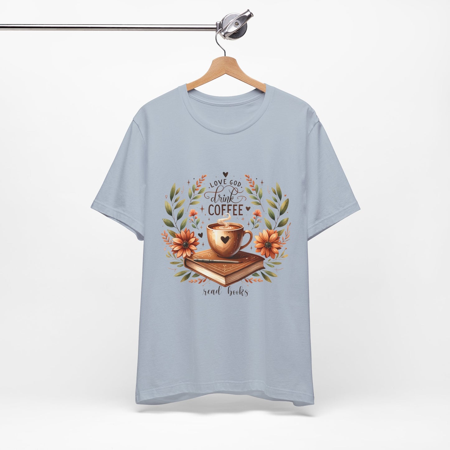 Love God, Drink Coffee, Read Books Tee | Fall Watercolor Books & Coffee Graphic Shirt