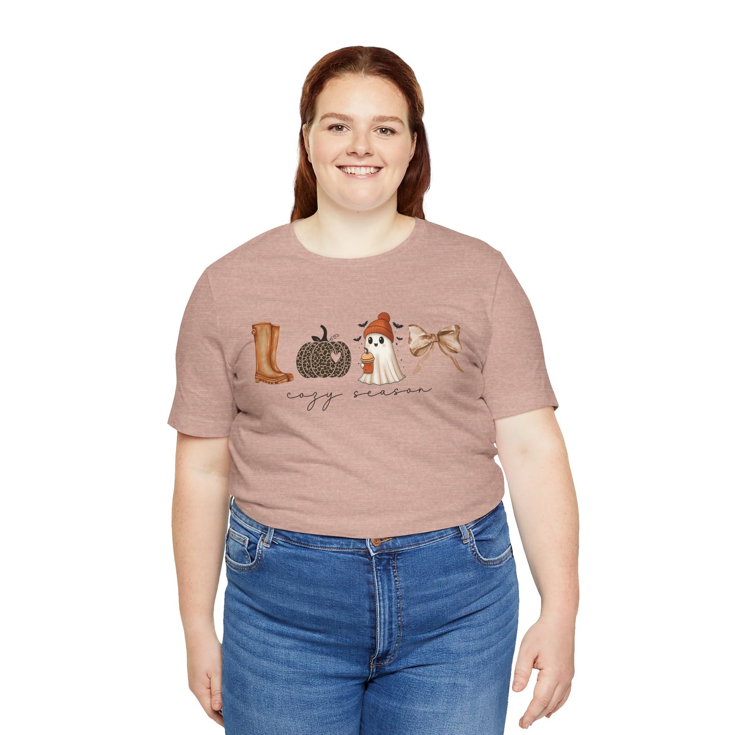 'Cozy Season' Autumn Vibes Tee, Fall Shirt, Cozy Season Top, Pumpkin, Ghost, Boots, Bow, Halloween Casual Wear