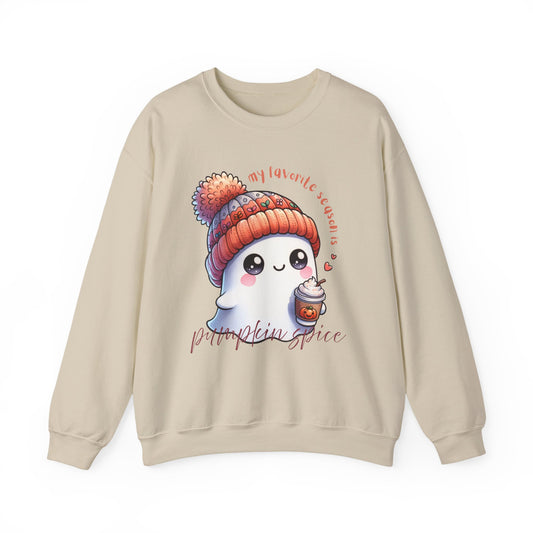 👻☕🍂 My Favorite Season Is Pumpkin Spice – Cute Fall Ghost & Coffee Cozy Sweatshirt 🍂☕👻