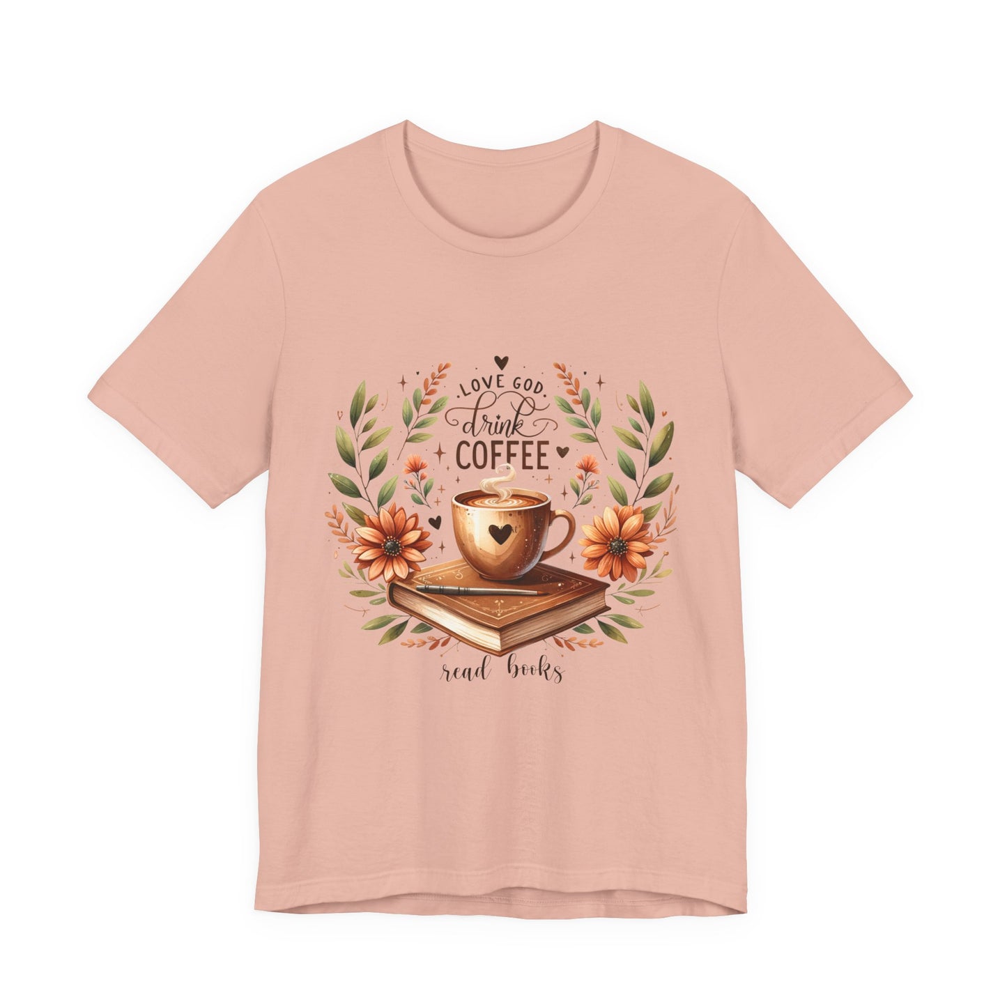Love God, Drink Coffee, Read Books Tee | Fall Watercolor Books & Coffee Graphic Shirt