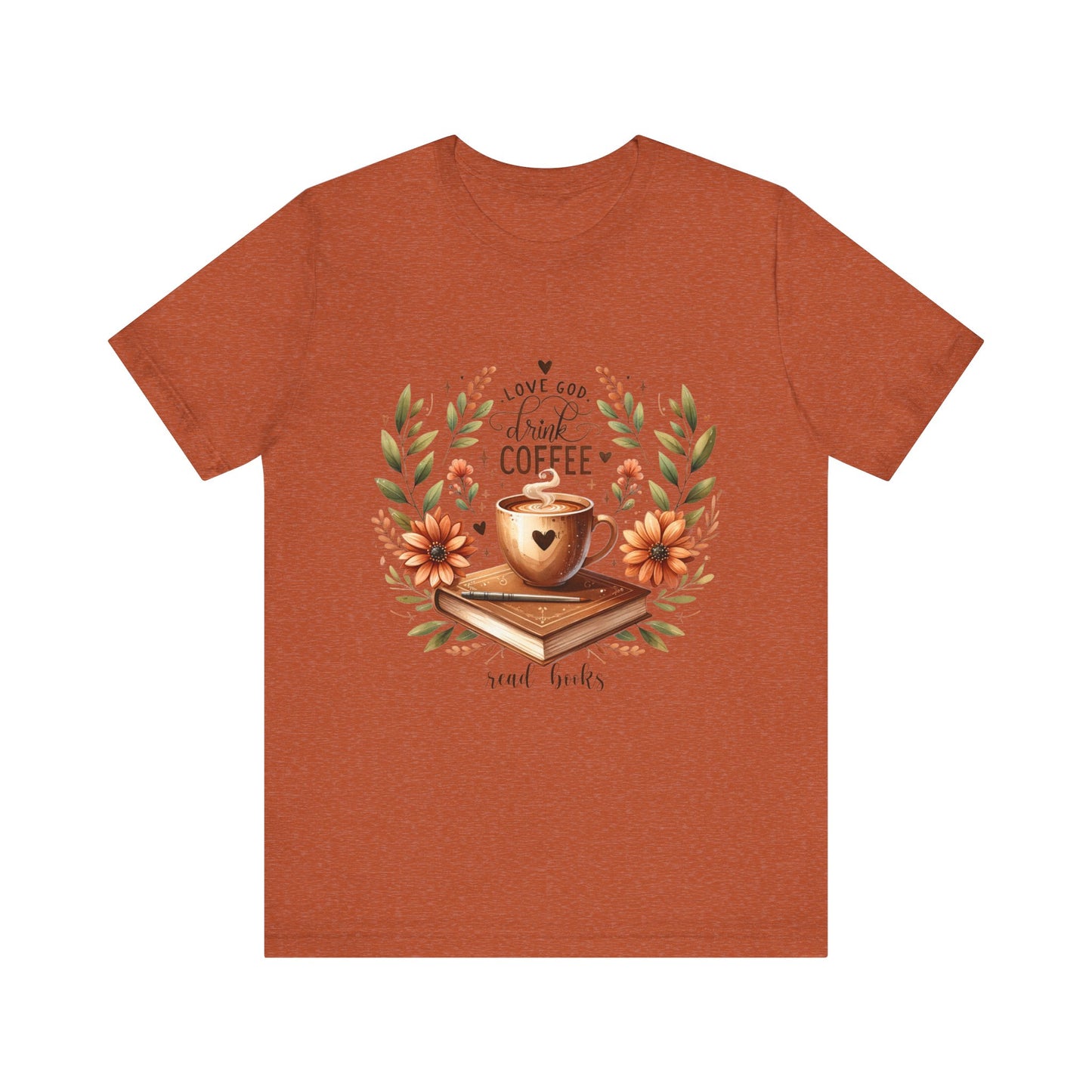 Love God, Drink Coffee, Read Books Tee | Fall Watercolor Books & Coffee Graphic Shirt