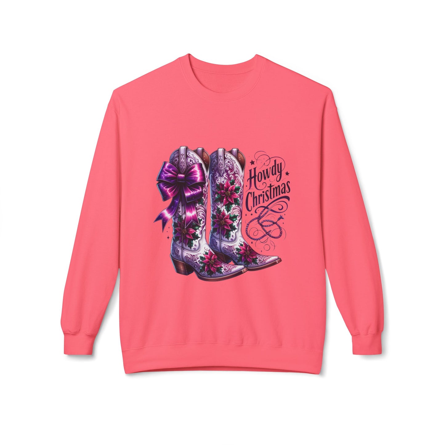Howdy Christmas Boots Sweatshirt, Cozy Holiday Apparel, Rustic Christmas Gifts, Festive Crewneck