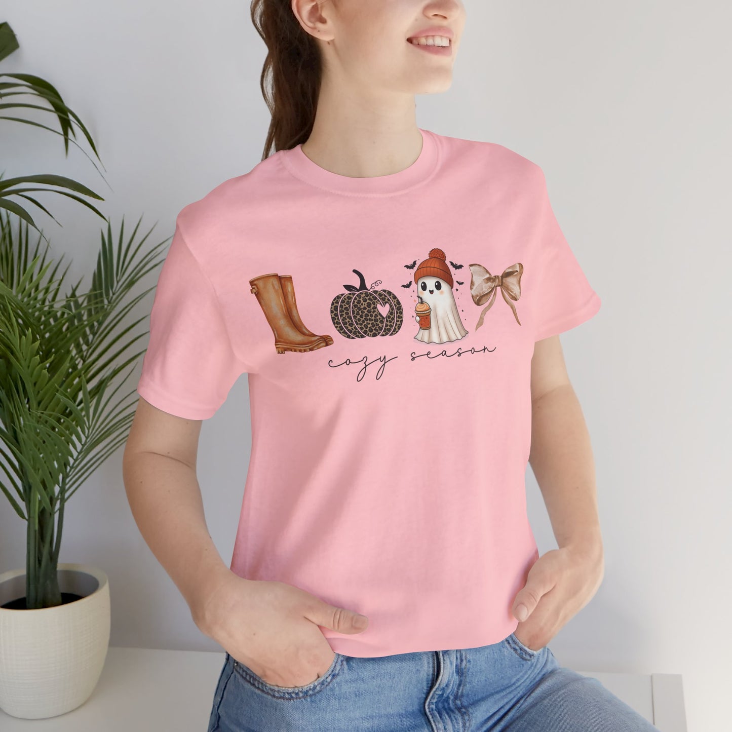 'Cozy Season' Autumn Vibes Tee, Fall Shirt, Cozy Season Top, Pumpkin, Ghost, Boots, Bow, Halloween Casual Wear