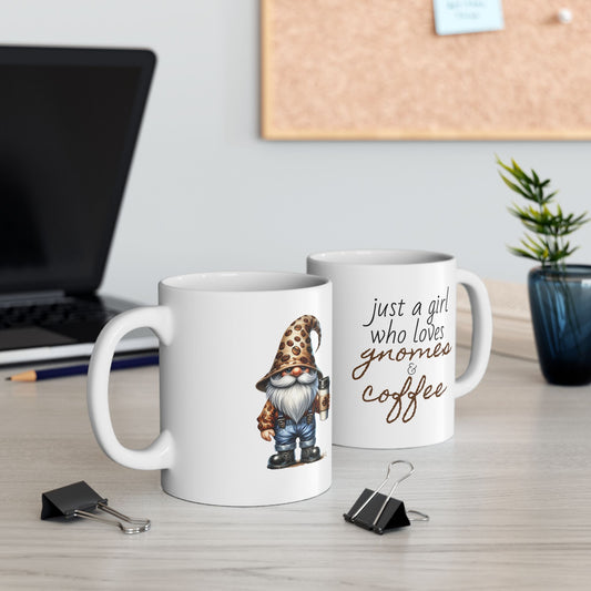Just a Girl Who Loves Gnomes & Coffee Mug, Fall/Autumn Cozy Drinkware (11oz, 15oz)