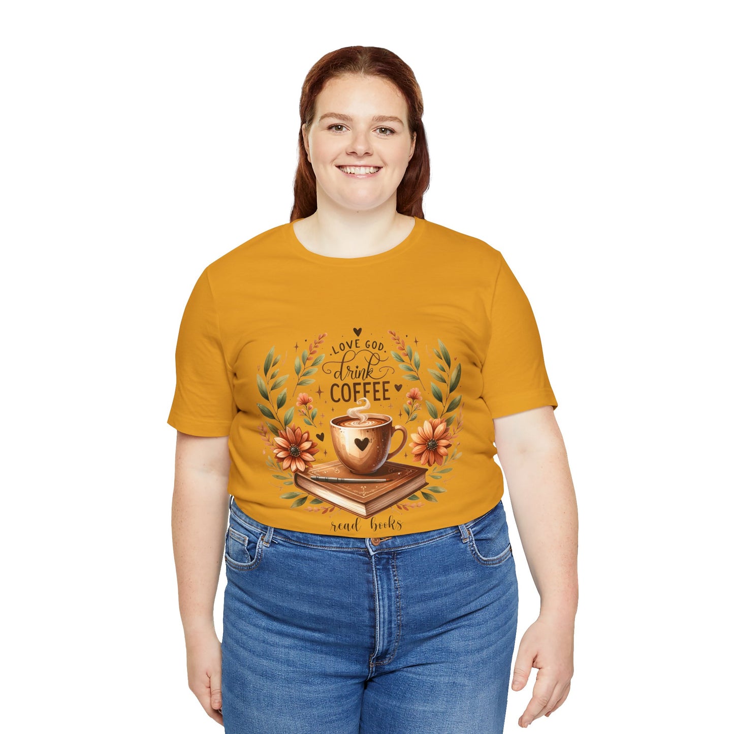 Love God, Drink Coffee, Read Books Tee | Fall Watercolor Books & Coffee Graphic Shirt