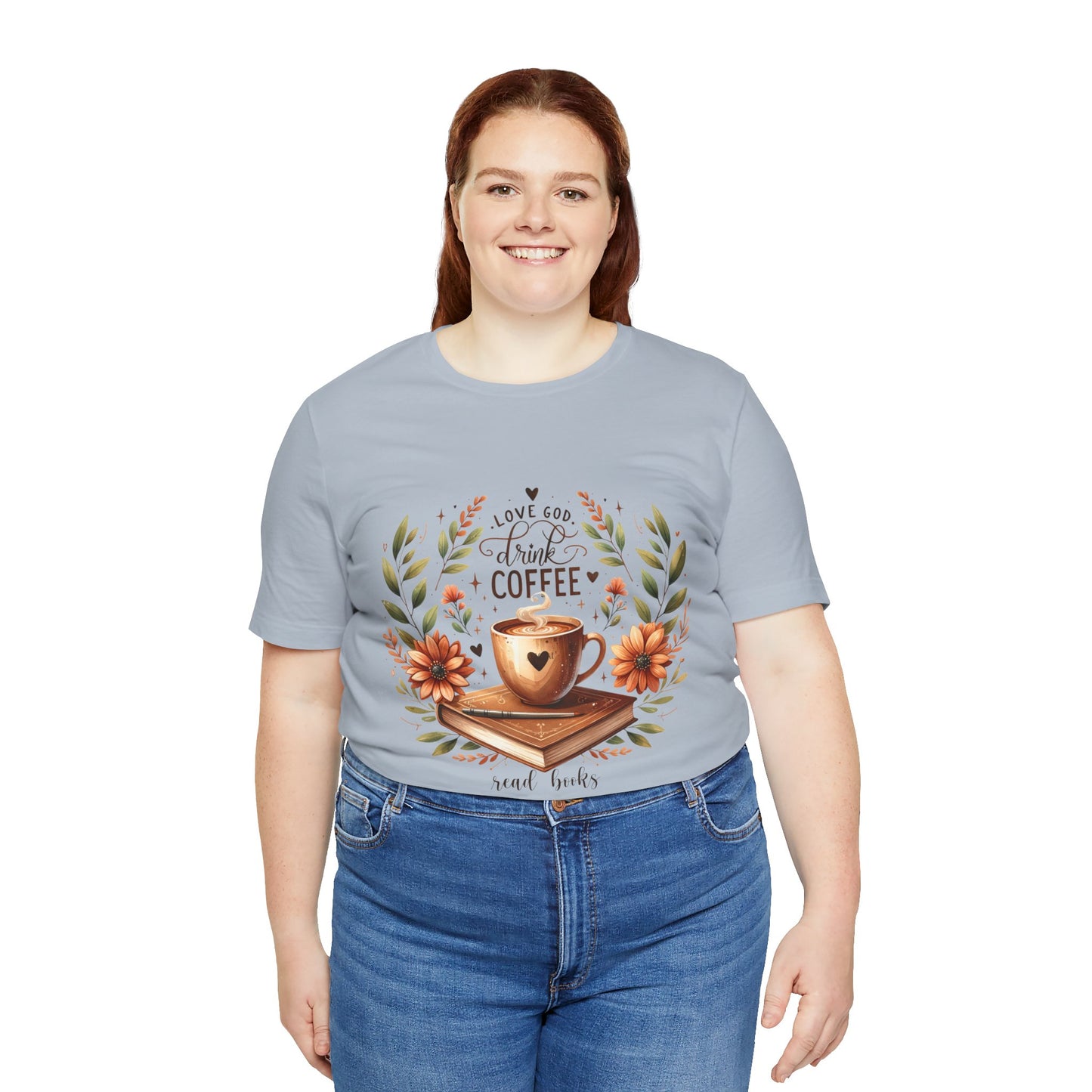 Love God, Drink Coffee, Read Books Tee | Fall Watercolor Books & Coffee Graphic Shirt