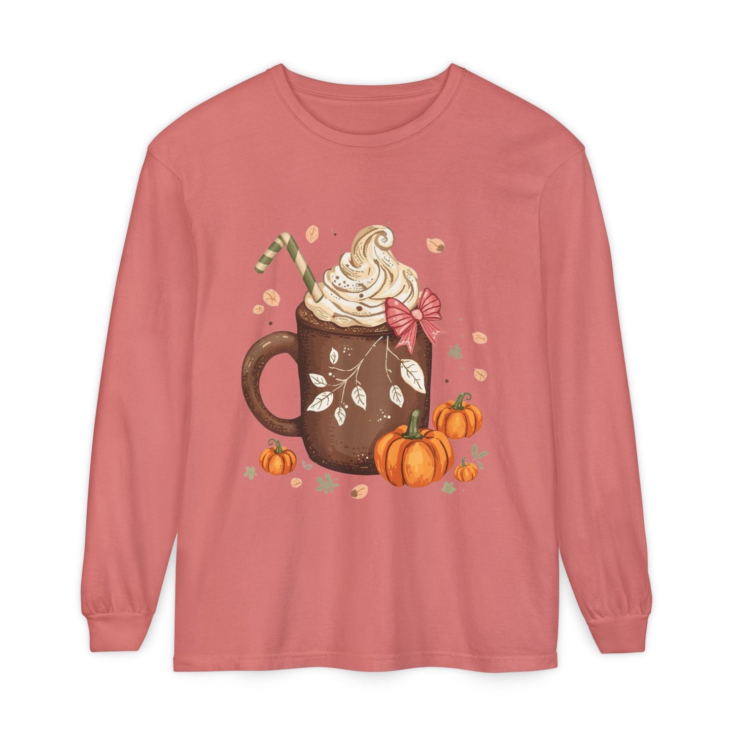 Cute Fall Pumpkin Spice Long Sleeve T-Shirt, Pumpkin Coffee Tee, Autumn Fashion, Cozy Gift for her, Thanksgiving Shirt