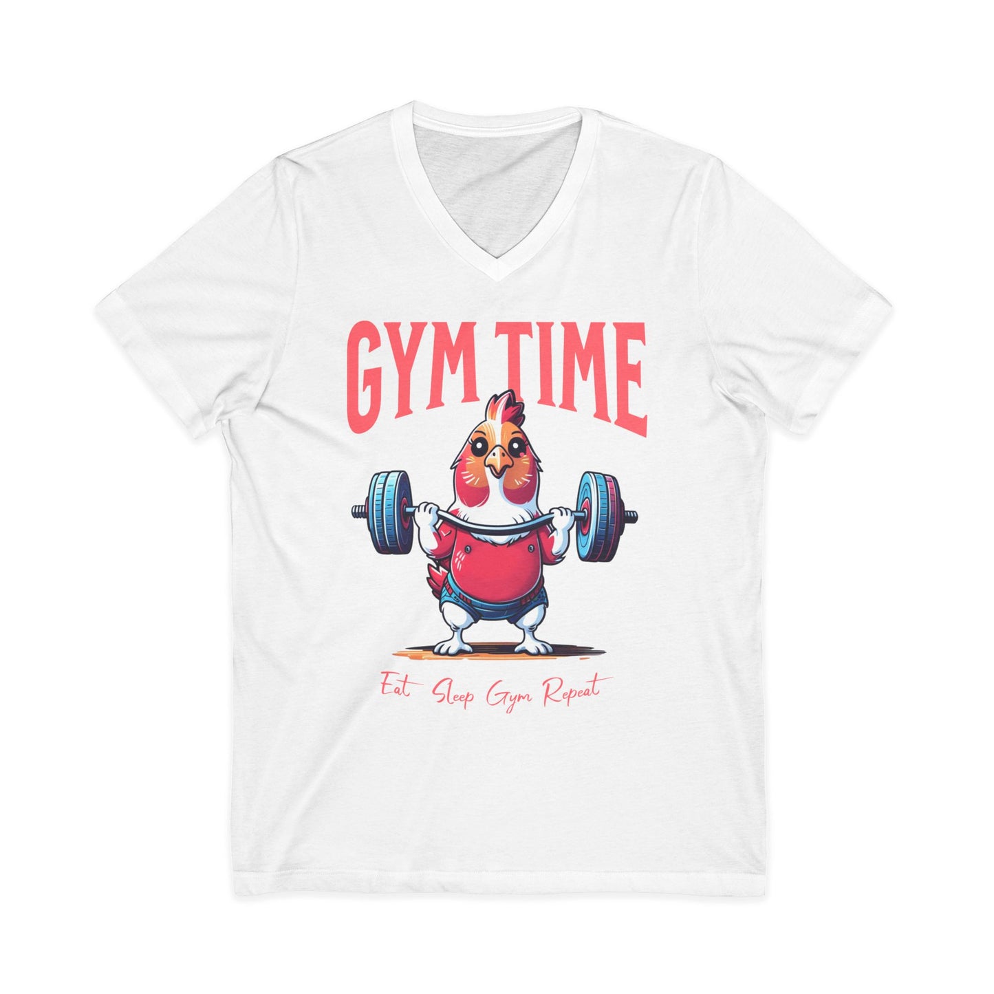 Funny Hen Gym Time V-Neck Tee, Farm Fitness Humor Graphic Shirt, Gift for Gym Lovers, Workout Humor Shirt, Chicken/Hen Lovers