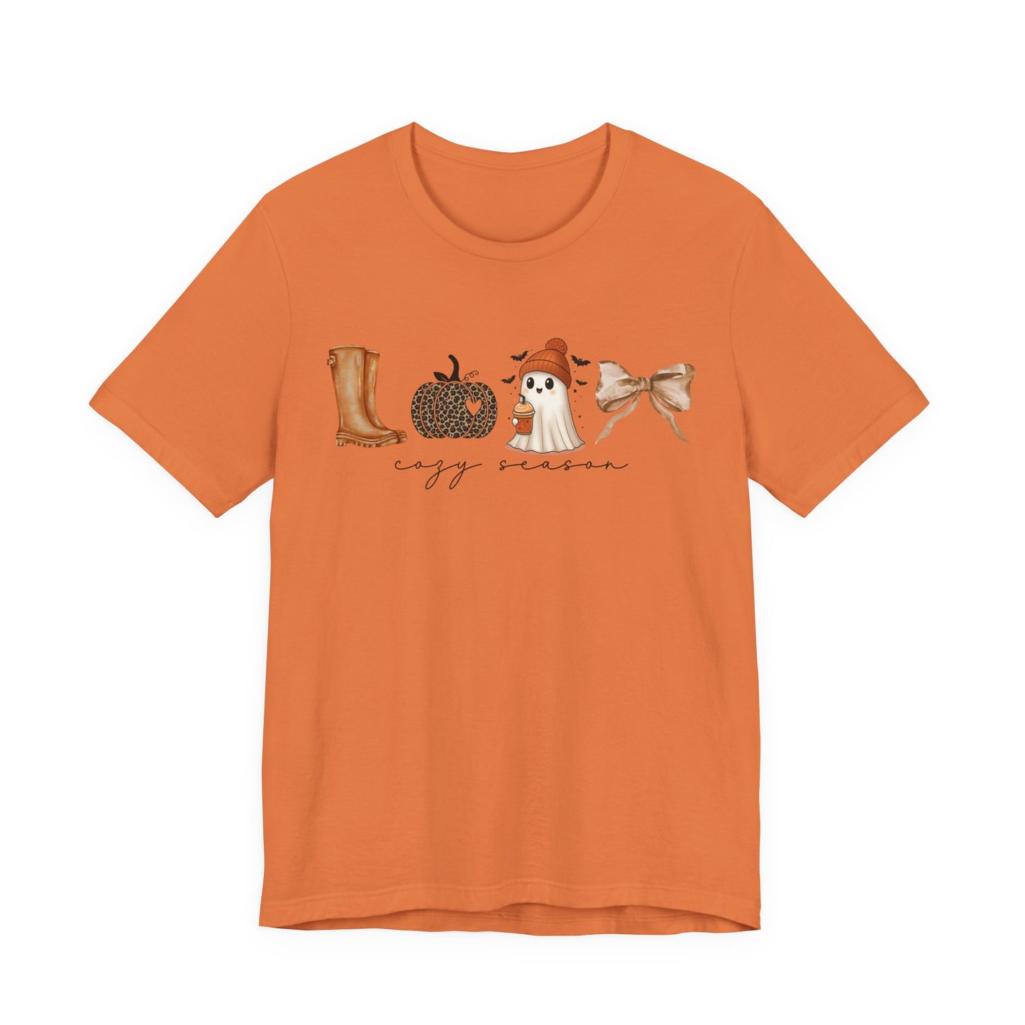 'Cozy Season' Autumn Vibes Tee, Fall Shirt, Cozy Season Top, Pumpkin, Ghost, Boots, Bow, Halloween Casual Wear