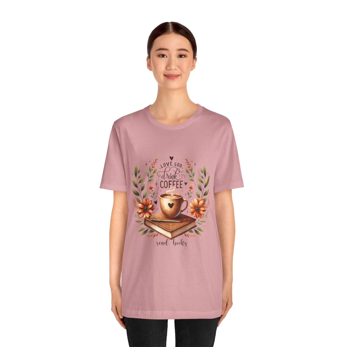 Love God, Drink Coffee, Read Books Tee | Fall Watercolor Books & Coffee Graphic Shirt