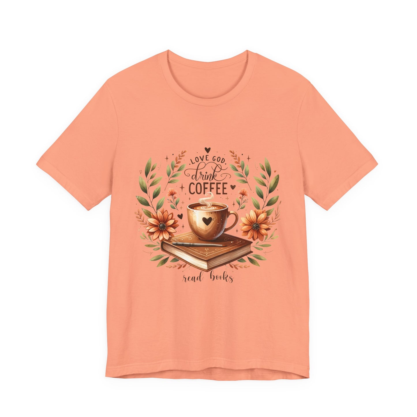Love God, Drink Coffee, Read Books Tee | Fall Watercolor Books & Coffee Graphic Shirt