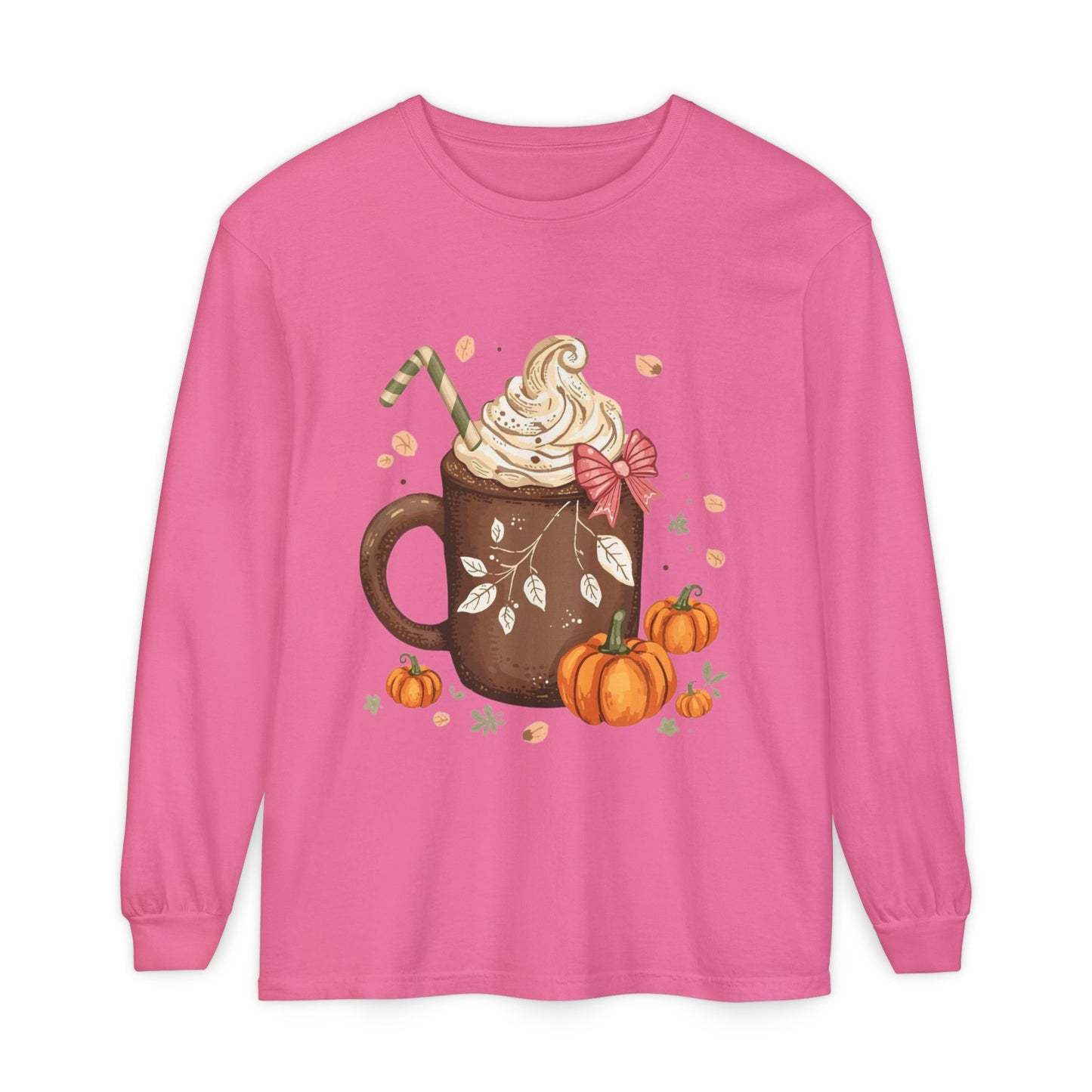 Cute Fall Pumpkin Spice Long Sleeve T-Shirt, Pumpkin Coffee Tee, Autumn Fashion, Cozy Gift for her, Thanksgiving Shirt