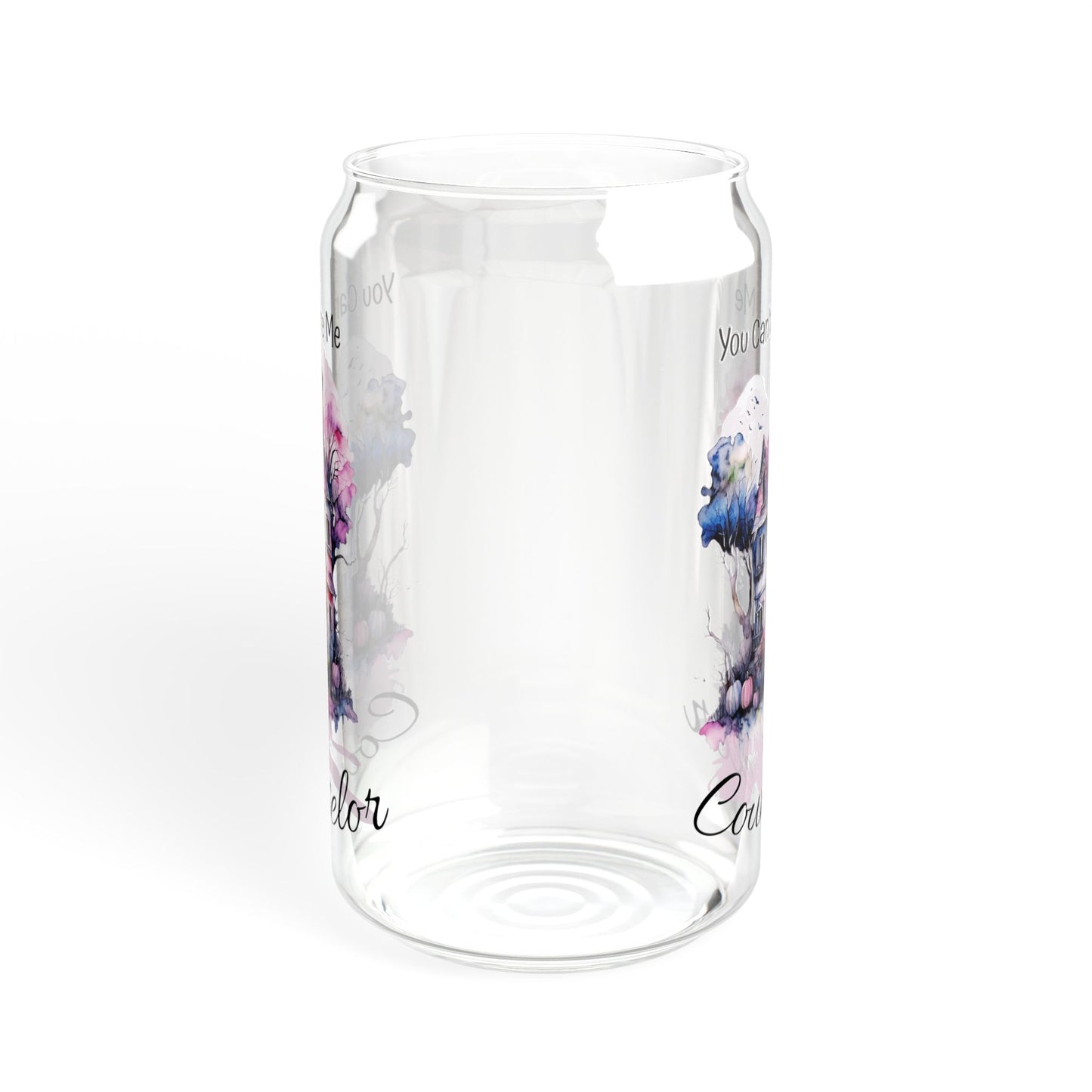 You Can't Scare Me I'm a Counselor Sipper Glass Can Featuring a Cute Watercolor Haunted House with Halloween Elements, 16oz