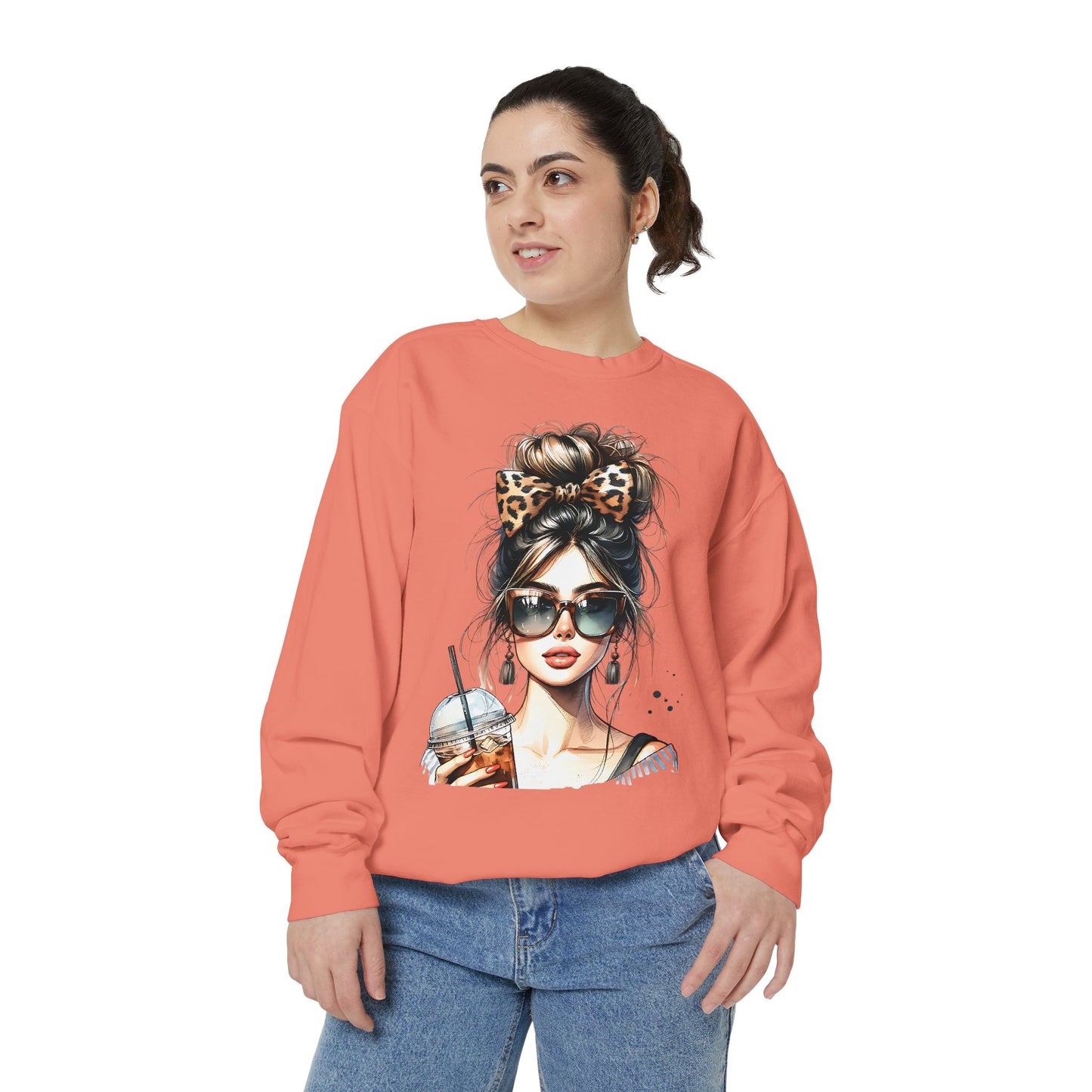 Fashionista Trendy Girl Coffee Sweatshirt for Women, Cozy Casual Wear, Gift for Fashion Lovers, Ideal for Everyday Style