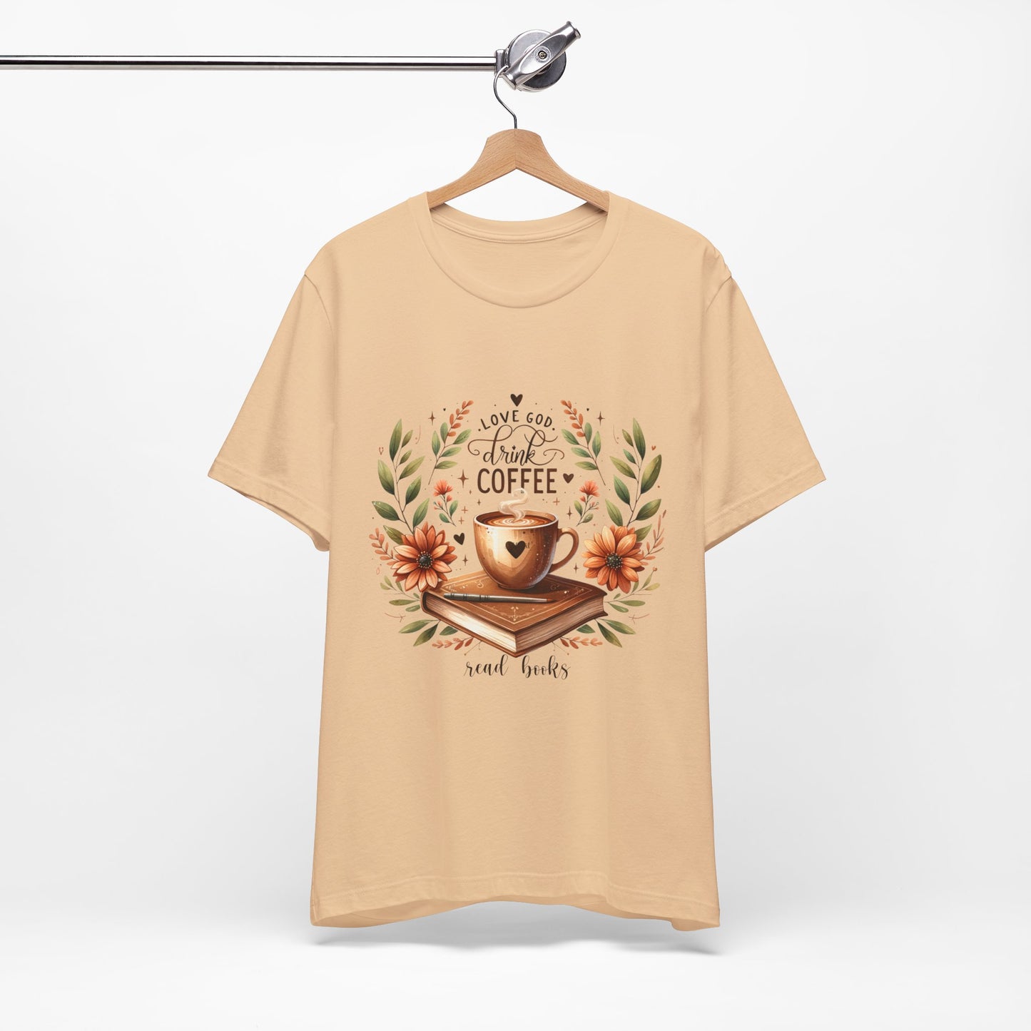 Love God, Drink Coffee, Read Books Tee | Fall Watercolor Books & Coffee Graphic Shirt